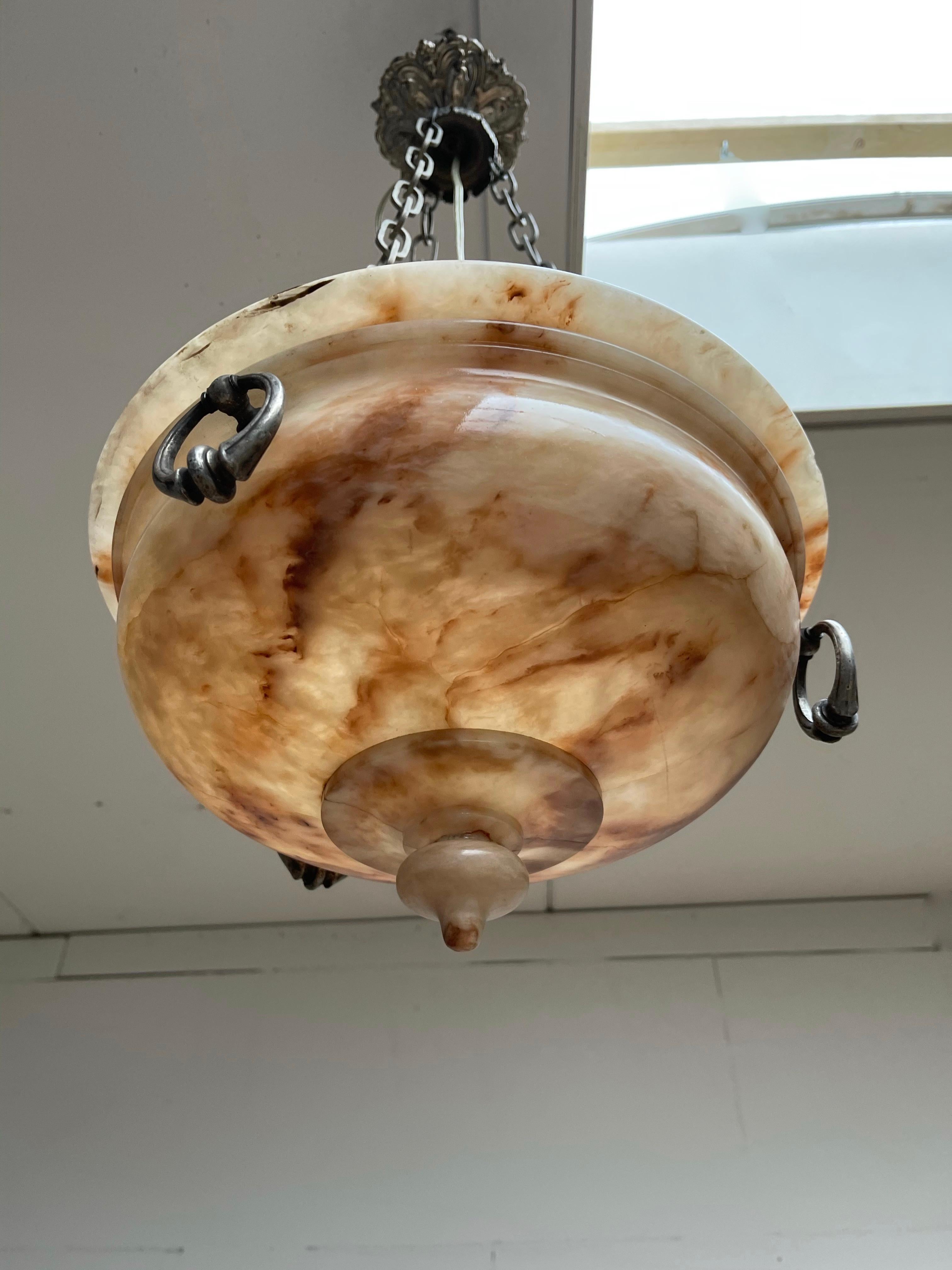 Hand-Crafted Exceptional Shape Koi Color Neoclassical Style Alabaster Pendant Light Fixture For Sale