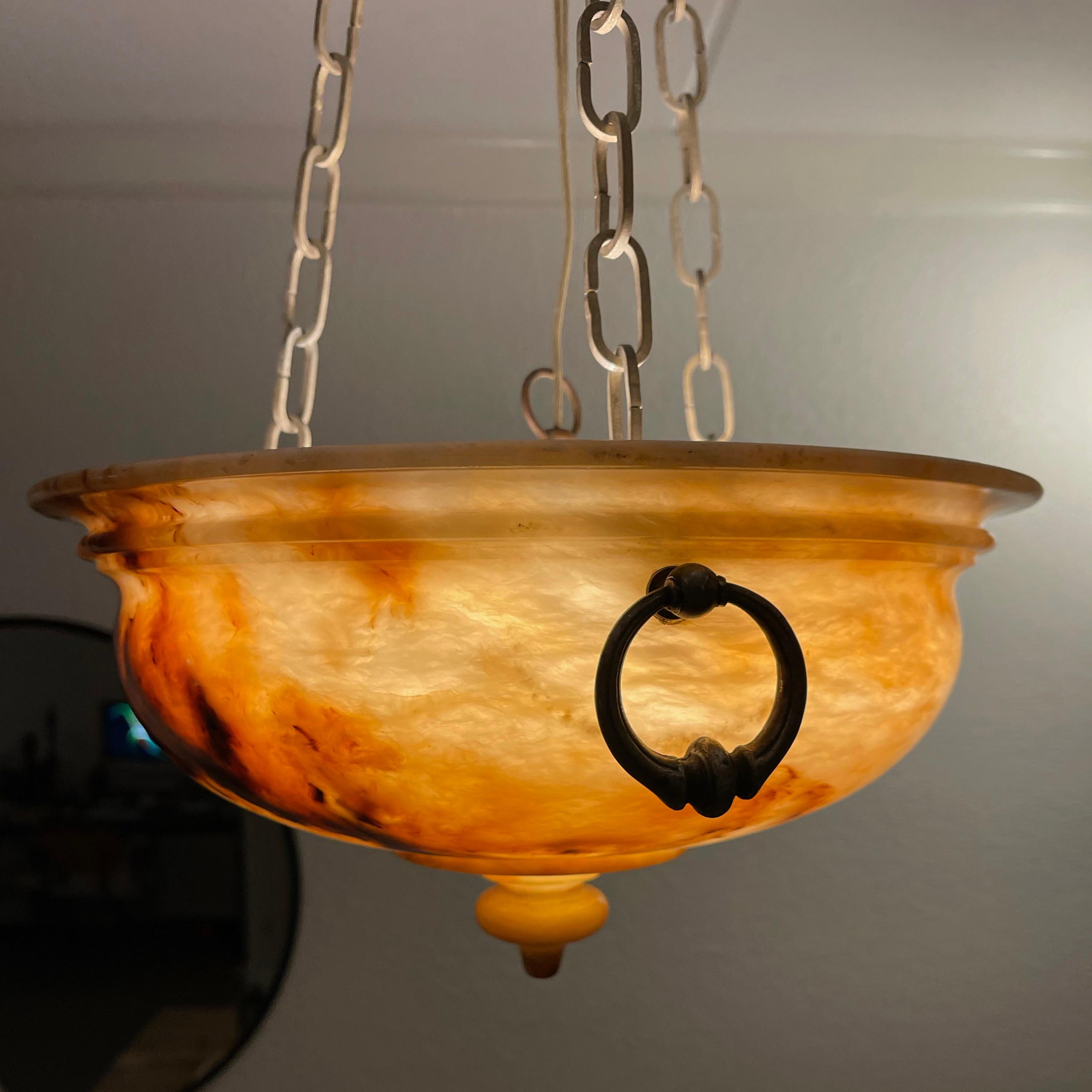 20th Century Exceptional Shape Koi Color Neoclassical Style Alabaster Pendant Light Fixture For Sale
