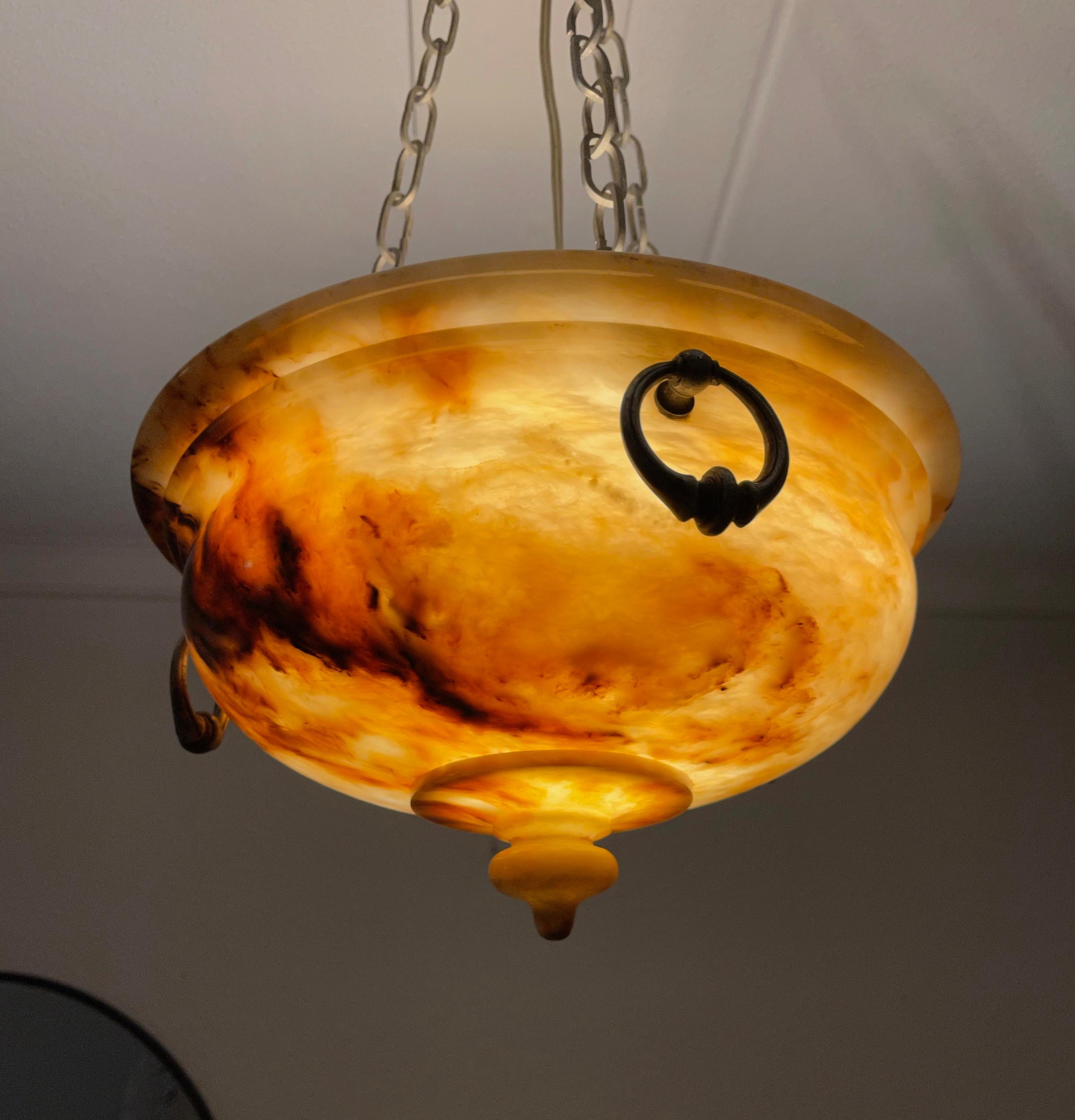 Exceptional Shape Koi Color Neoclassical Style Alabaster Pendant Light Fixture For Sale 1