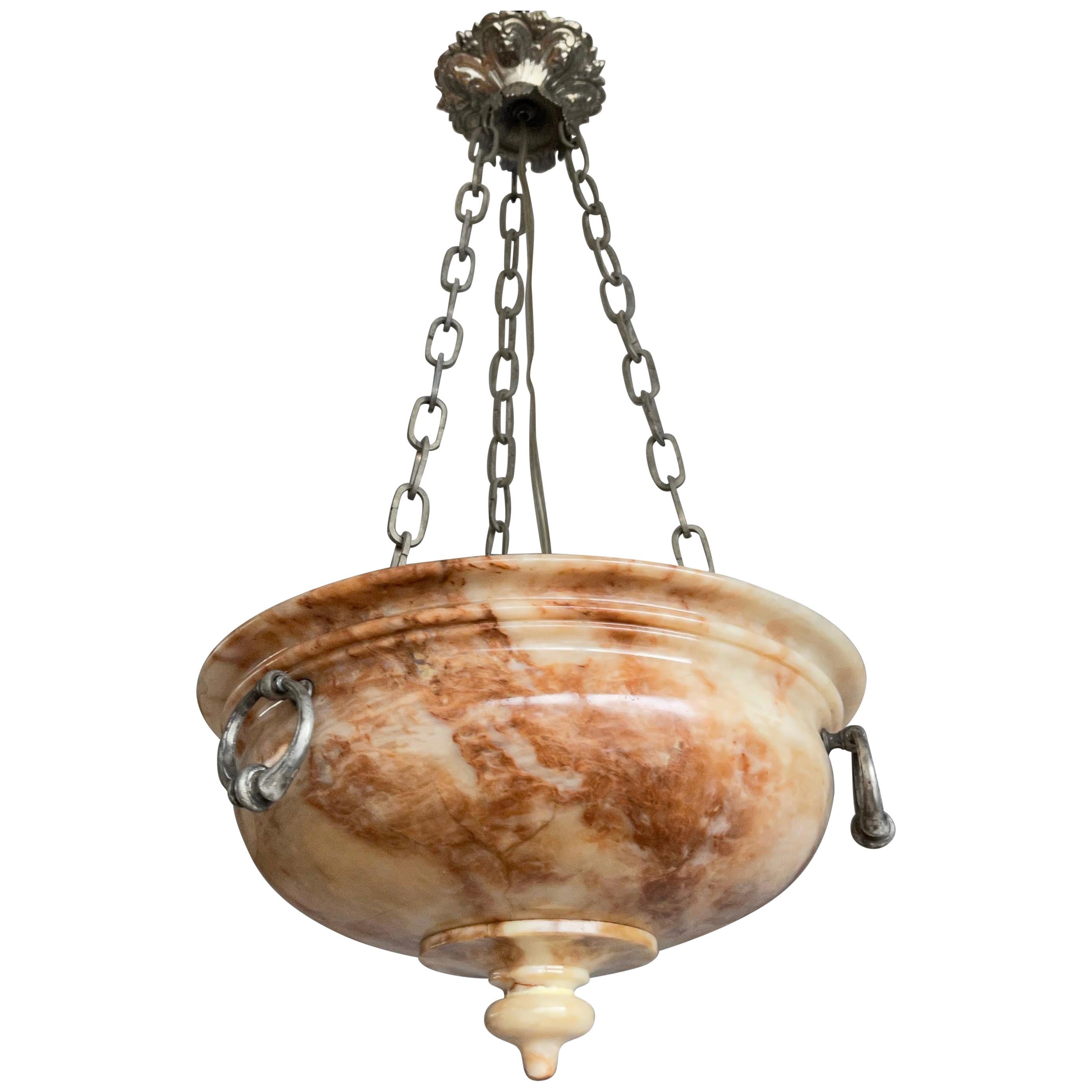 Exceptional Shape Koi Color Neoclassical Style Alabaster Pendant Light Fixture For Sale