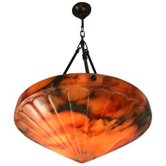 Exceptional Shape and Great Lava Color Alabaster Art Deco Pendant Light Fixture