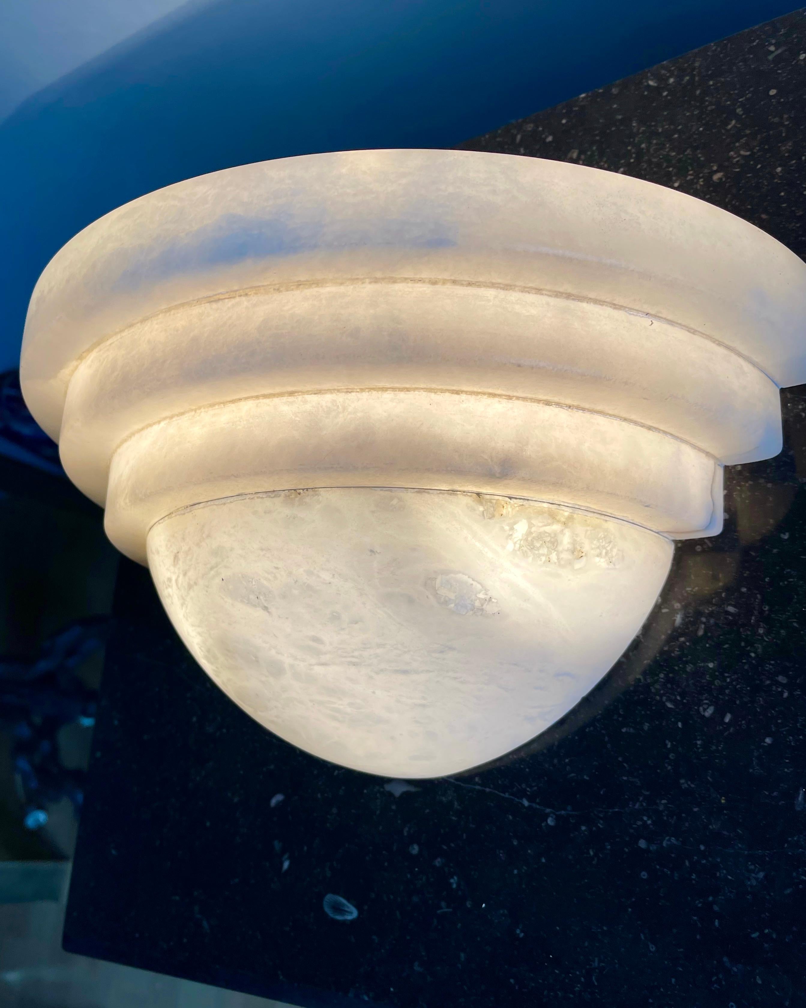 Exceptional Shape Midcentury Era Large Pair Alabaster Wall Sconces Lamps Lights  For Sale 3