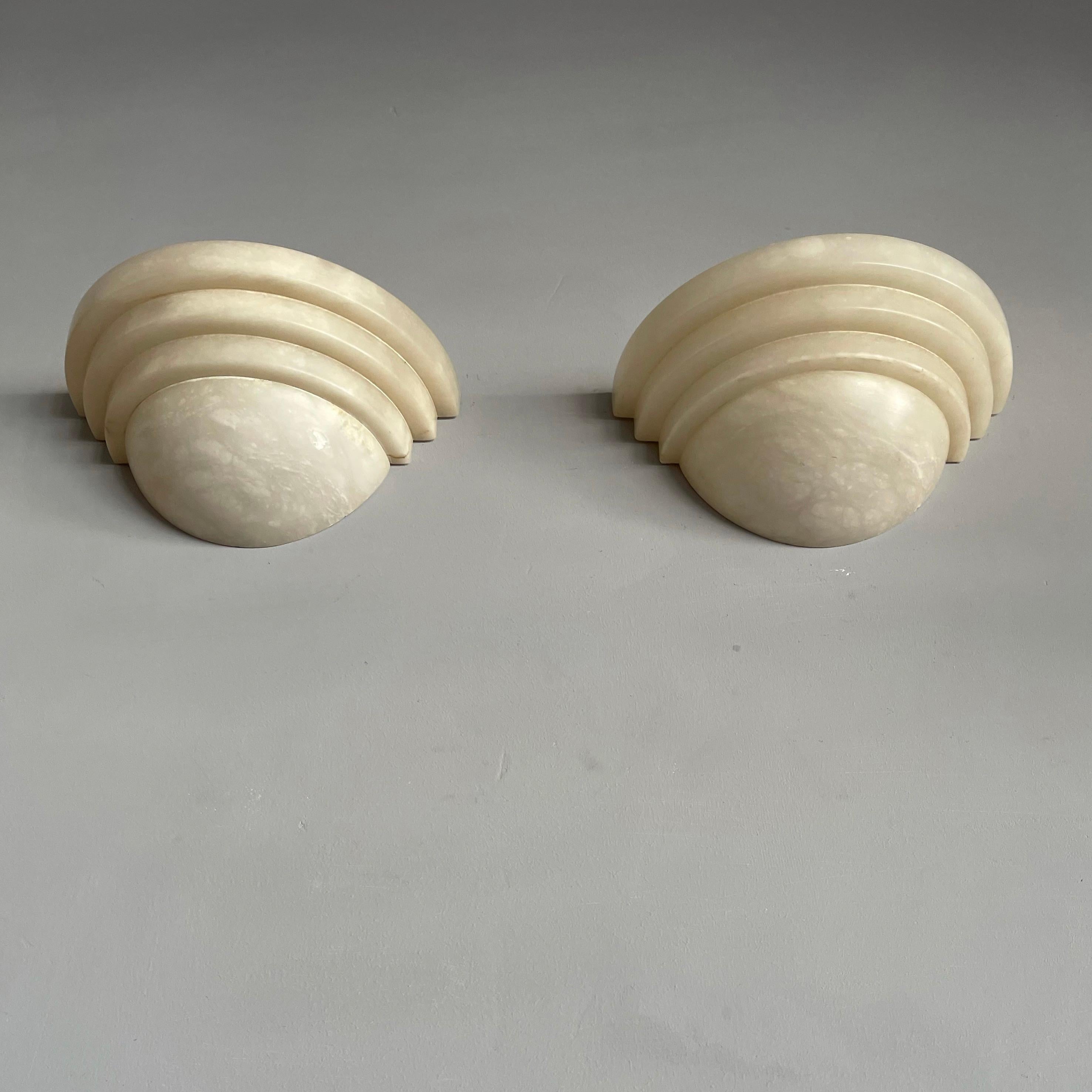 Exceptional Shape Midcentury Era Large Pair Alabaster Wall Sconces Lamps Lights  For Sale 8