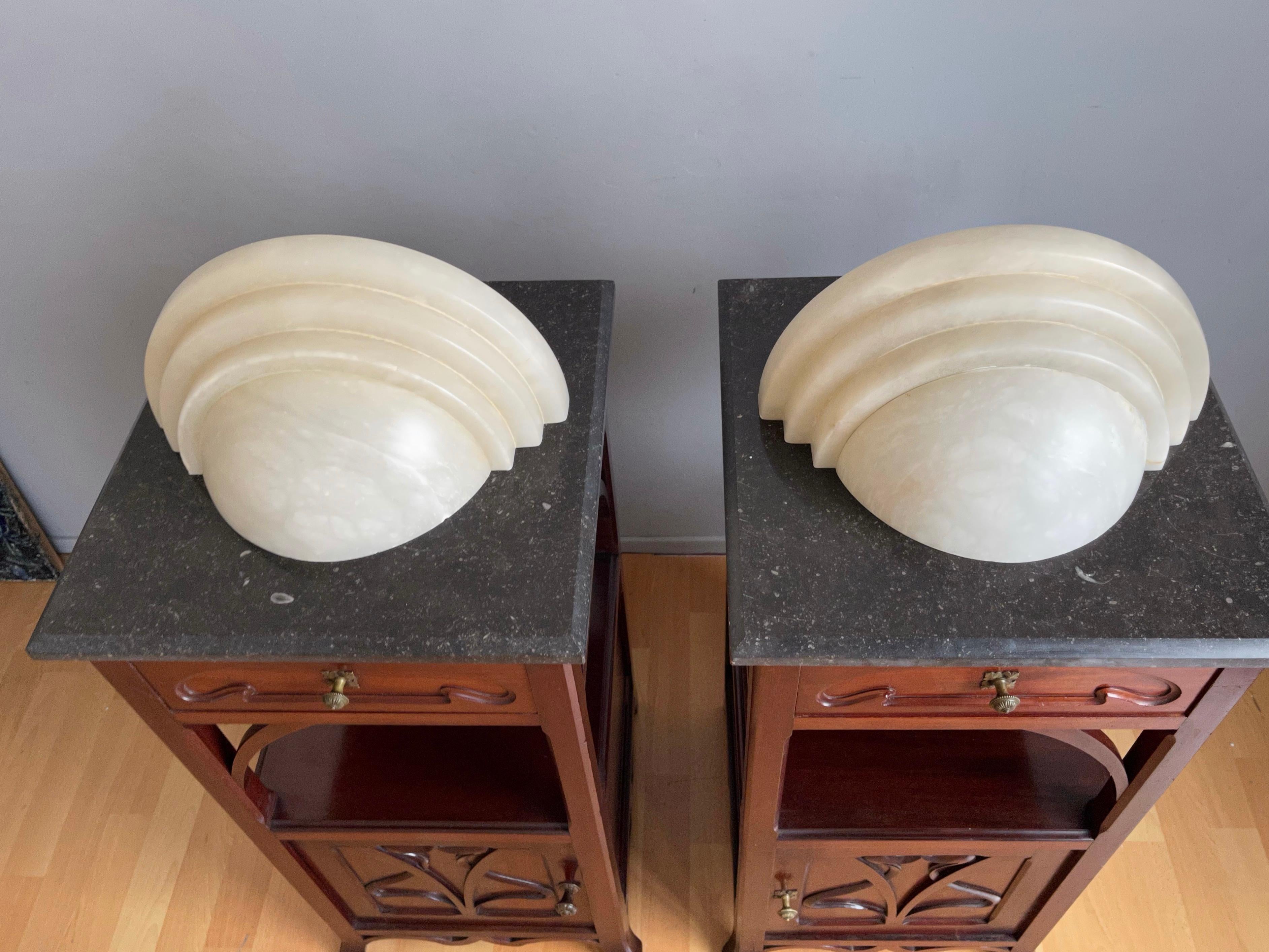 Exceptional Shape Midcentury Era Large Pair Alabaster Wall Sconces Lamps Lights  For Sale 12