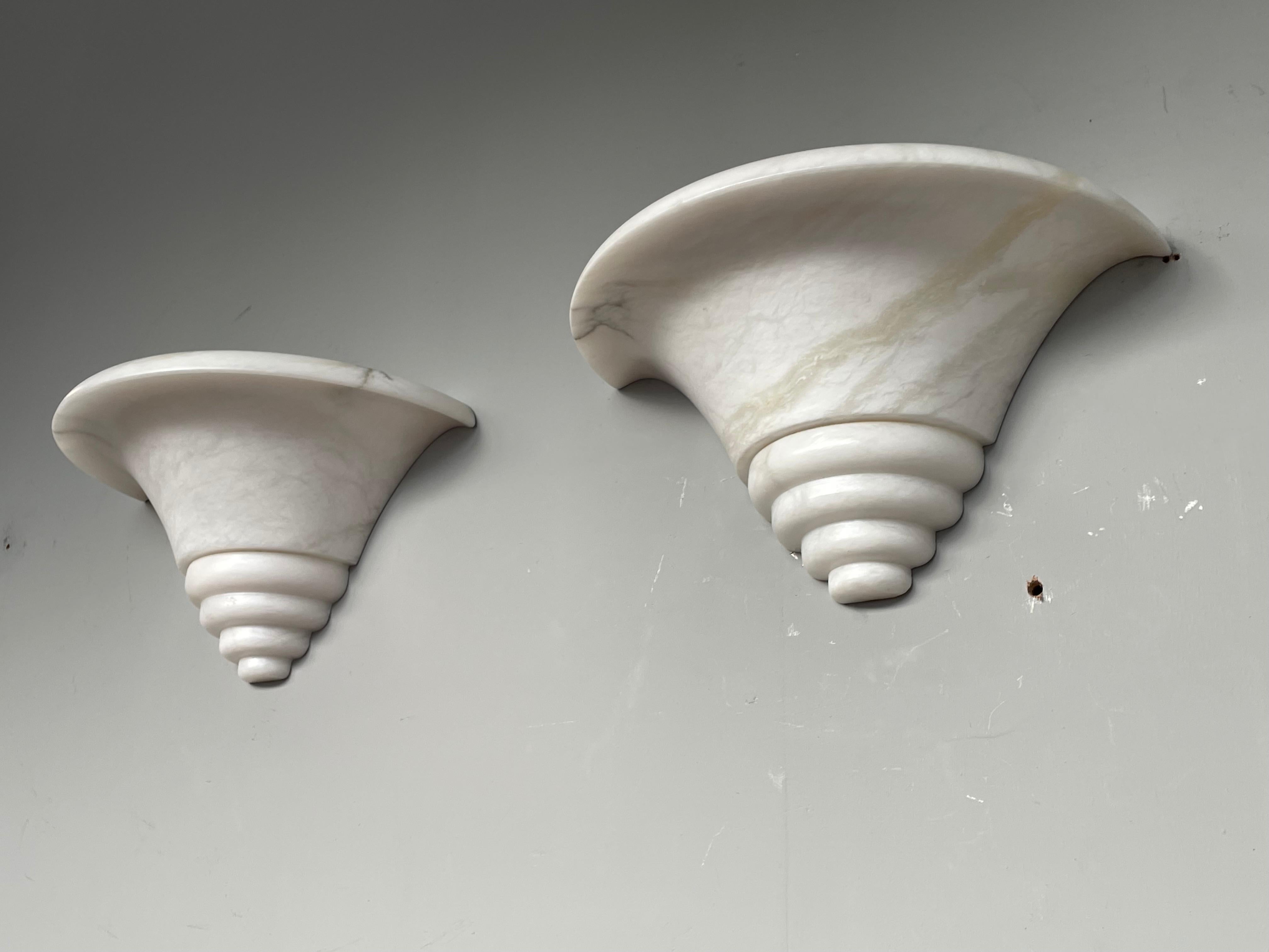 Art Deco Exceptional Shape Midcentury Era Pair of Alabaster Wall Sconces Lamps / Lights For Sale