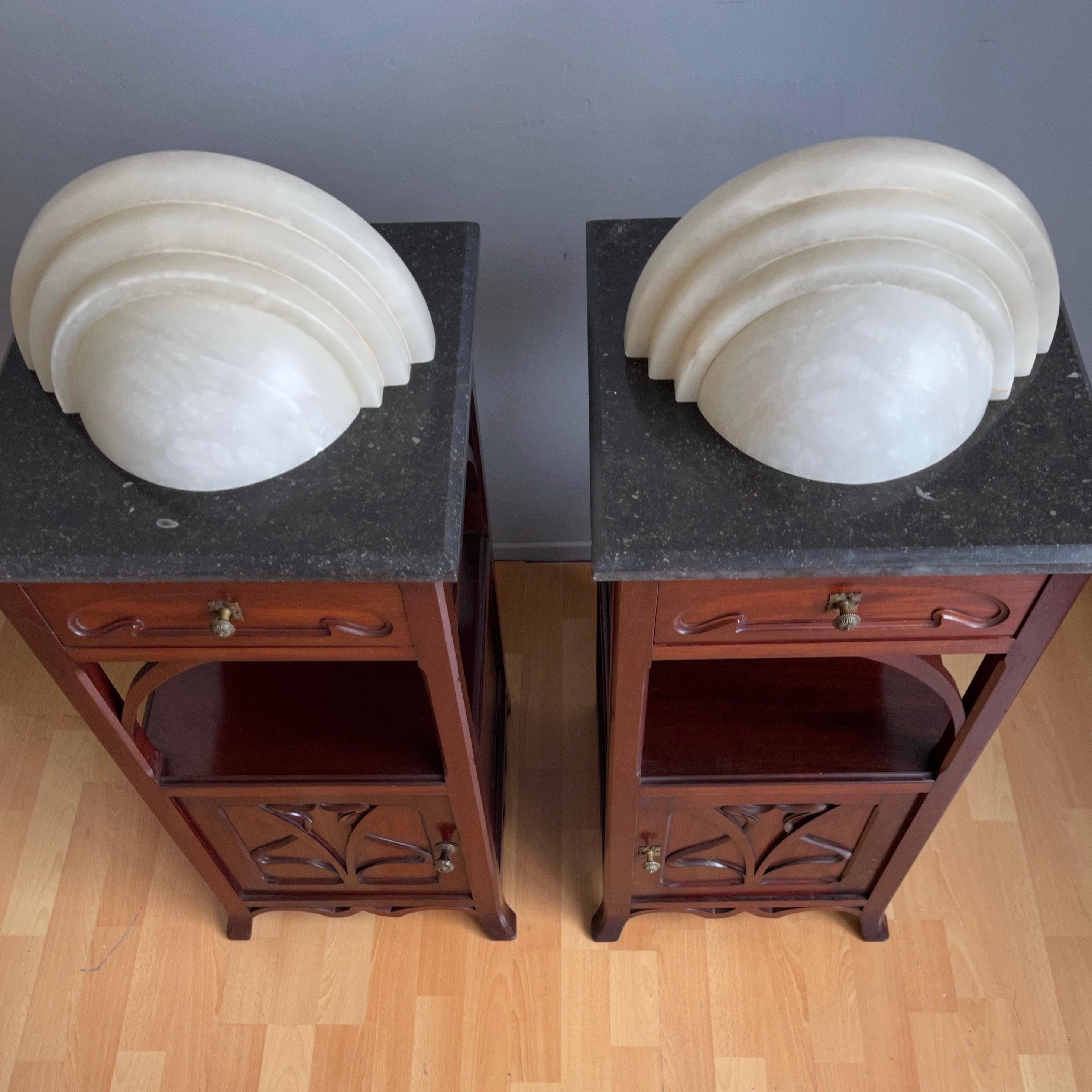 European Exceptional Shape Midcentury Era Large Pair Alabaster Wall Sconces Lamps Lights  For Sale