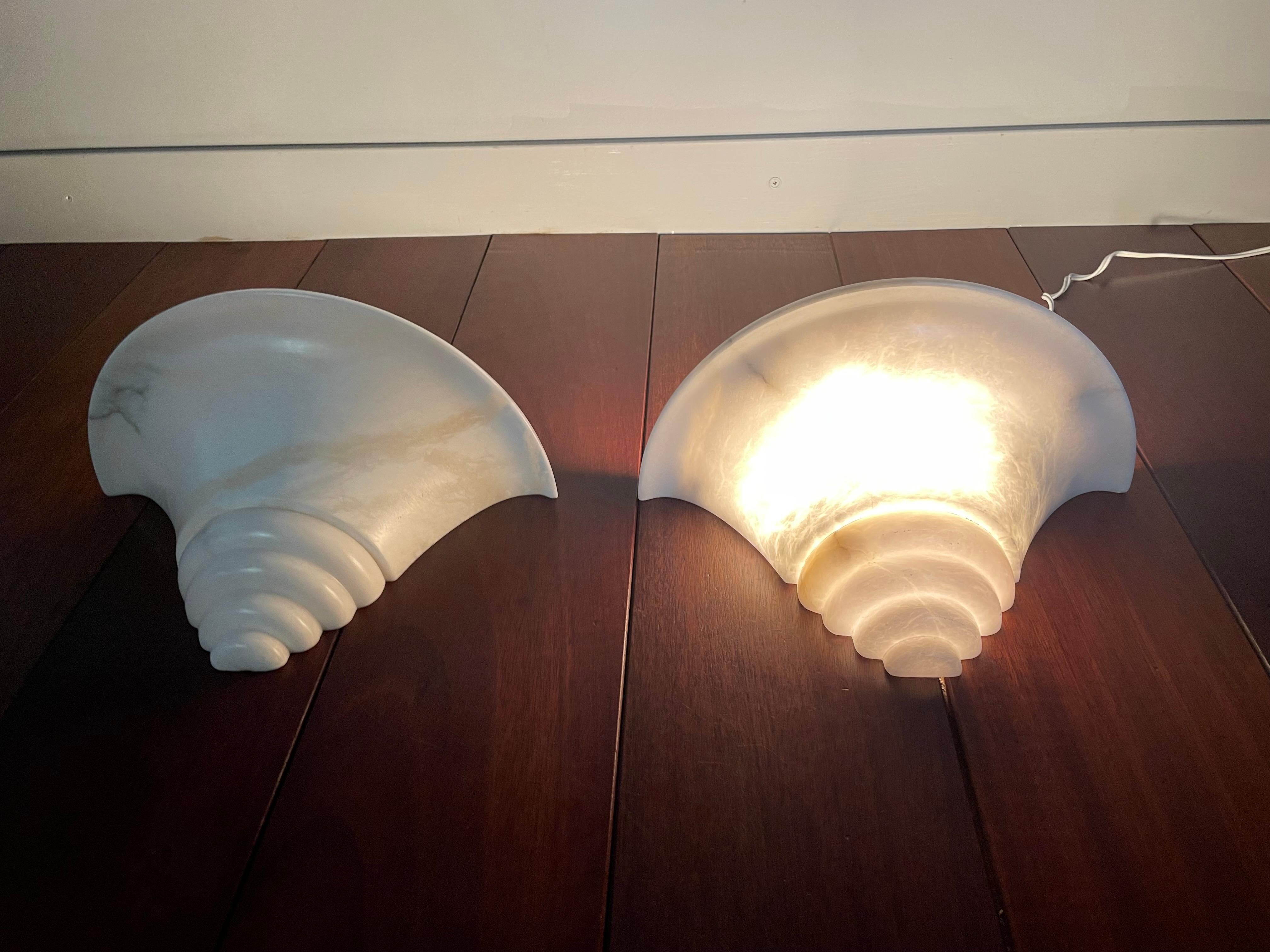 Italian Exceptional Shape Midcentury Era Pair of Alabaster Wall Sconces Lamps / Lights For Sale