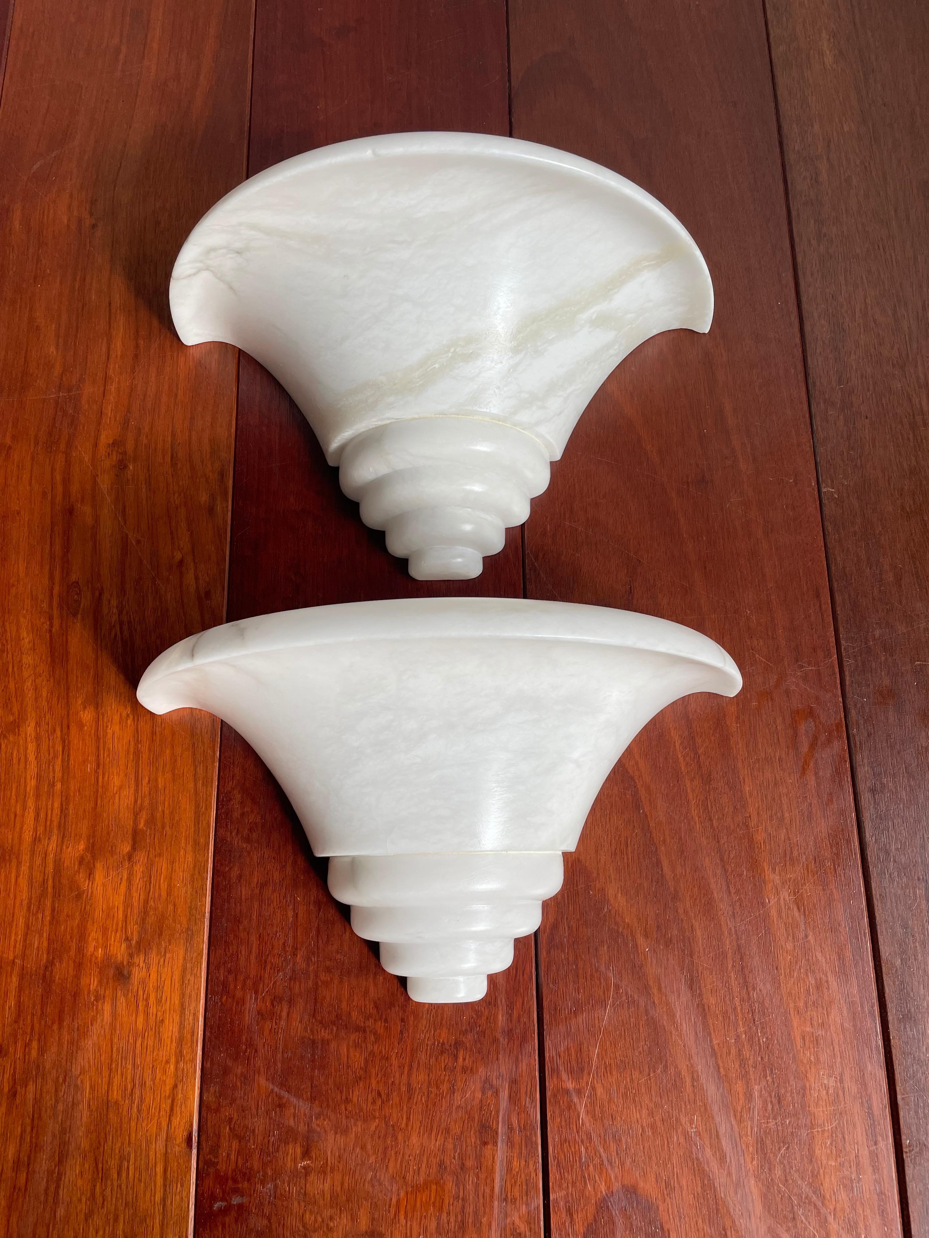 20th Century Exceptional Shape Midcentury Era Pair of Alabaster Wall Sconces Lamps / Lights For Sale