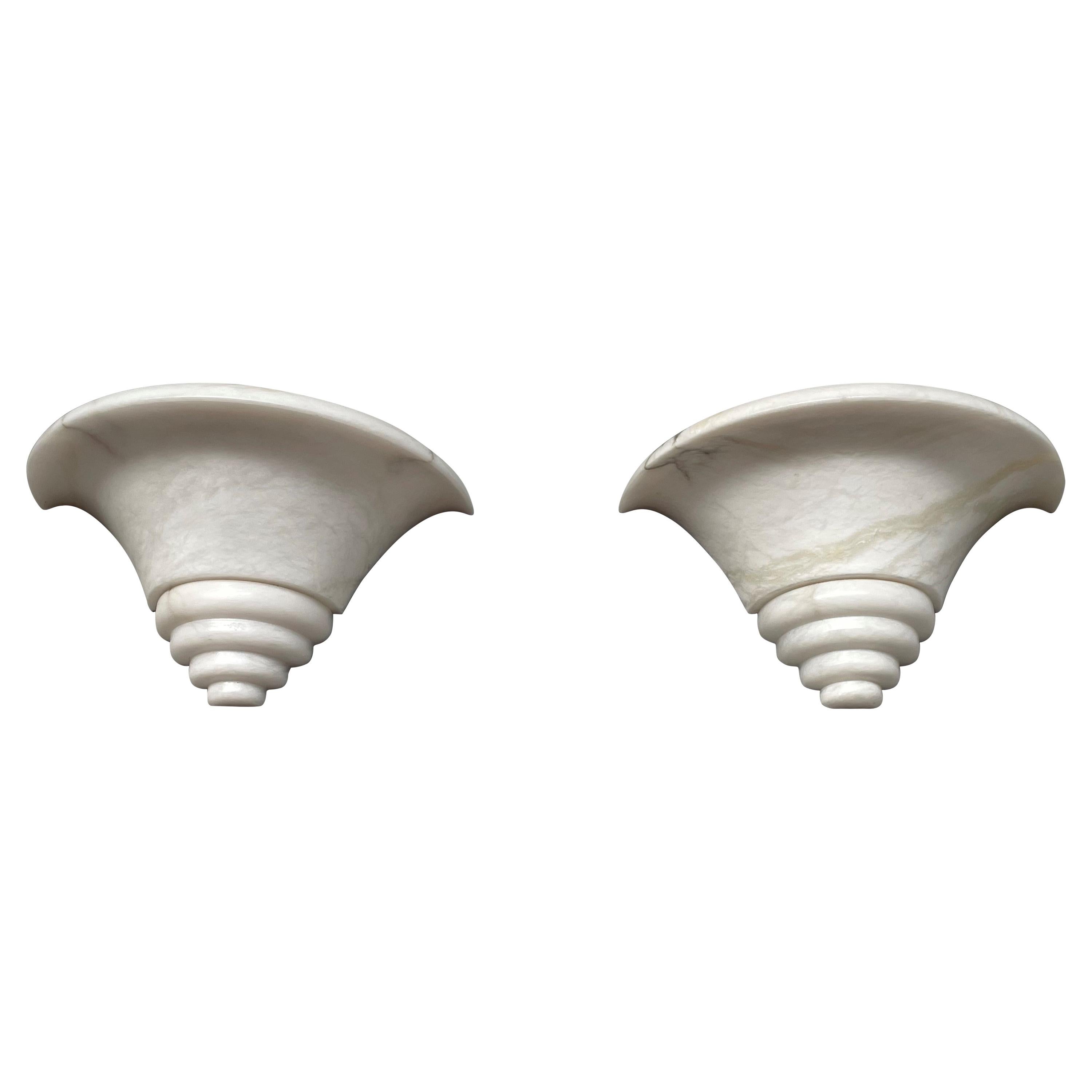 Exceptional Shape Midcentury Era Pair of Alabaster Wall Sconces Lamps / Lights
