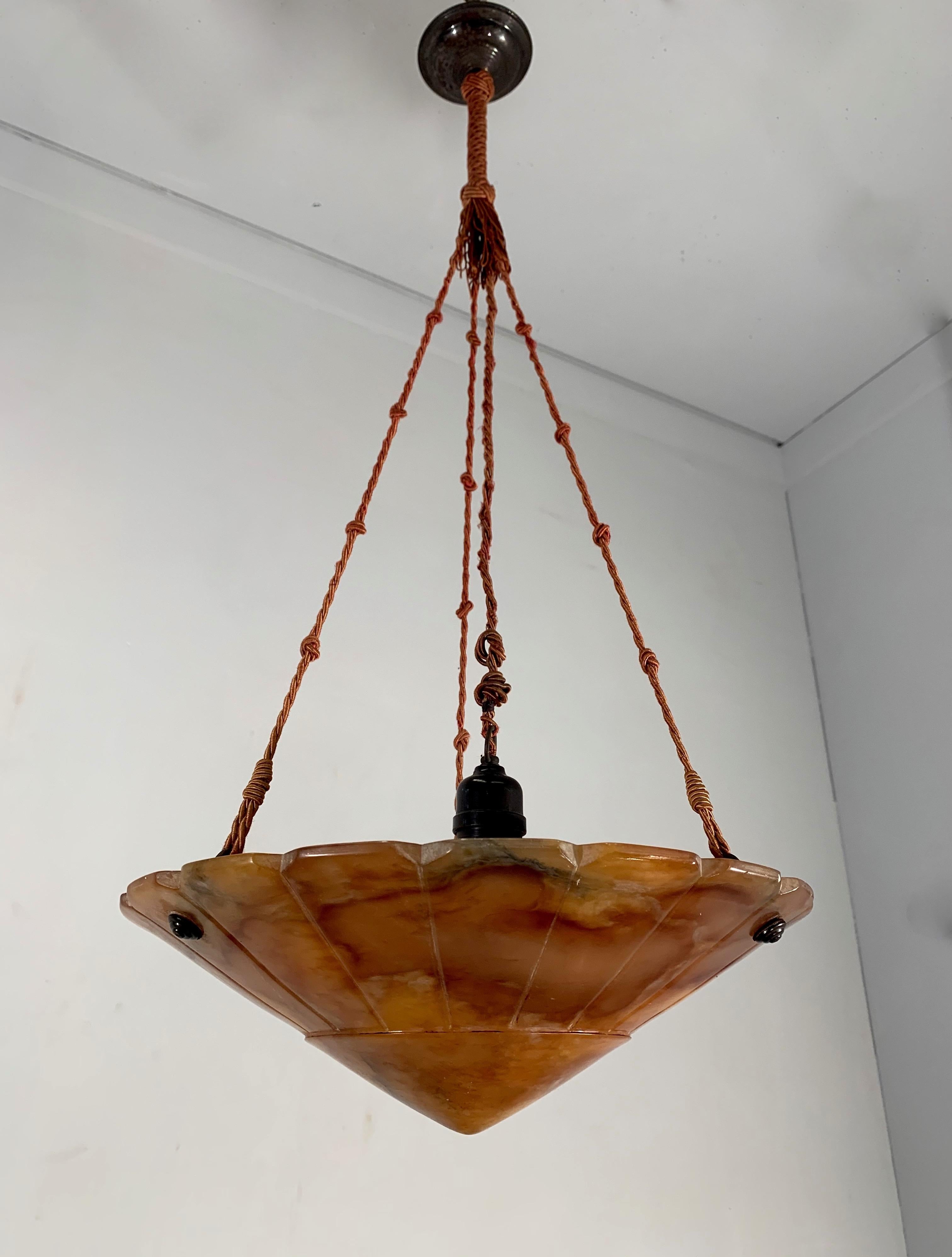 Außergewöhnliche Form ' Supernova Sun ' Alabaster und Seil Art Deco Pendelleuchte im Angebot 6