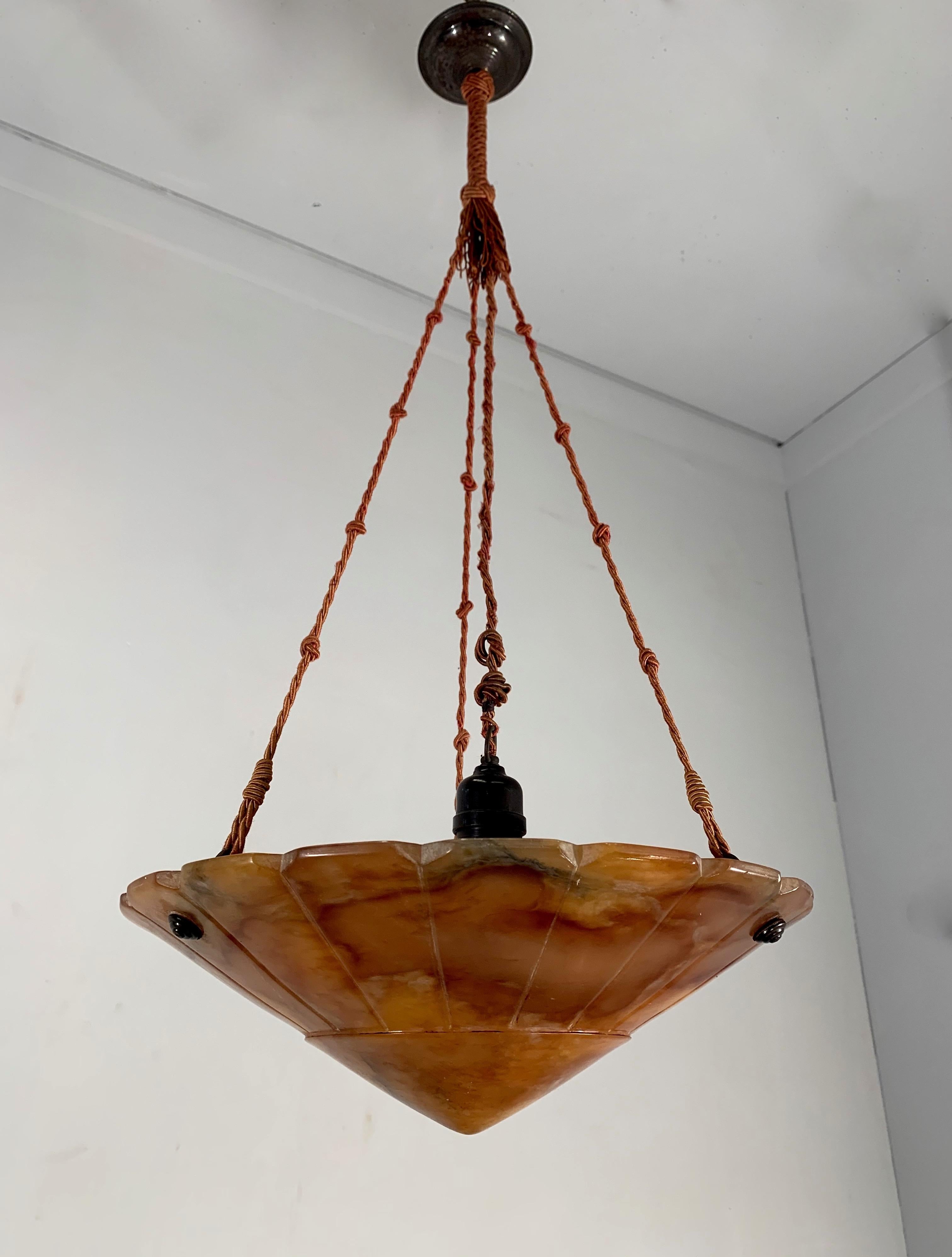 Exceptional Shape ' Supernova Sun ' Alabaster and Rope Art Deco Pendant Light  For Sale 6