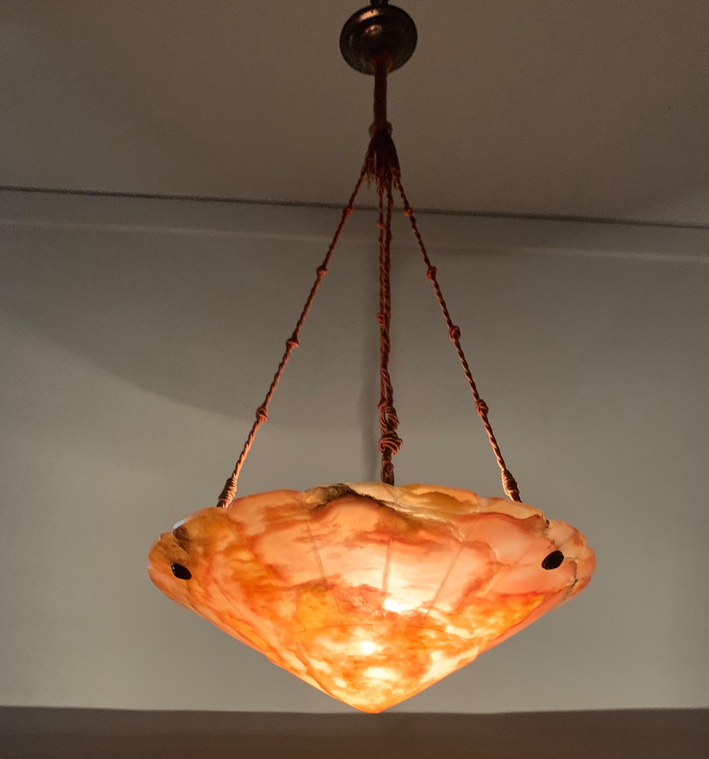 Exceptional Shape ' Supernova Sun ' Alabaster and Rope Art Deco Pendant Light  For Sale 7