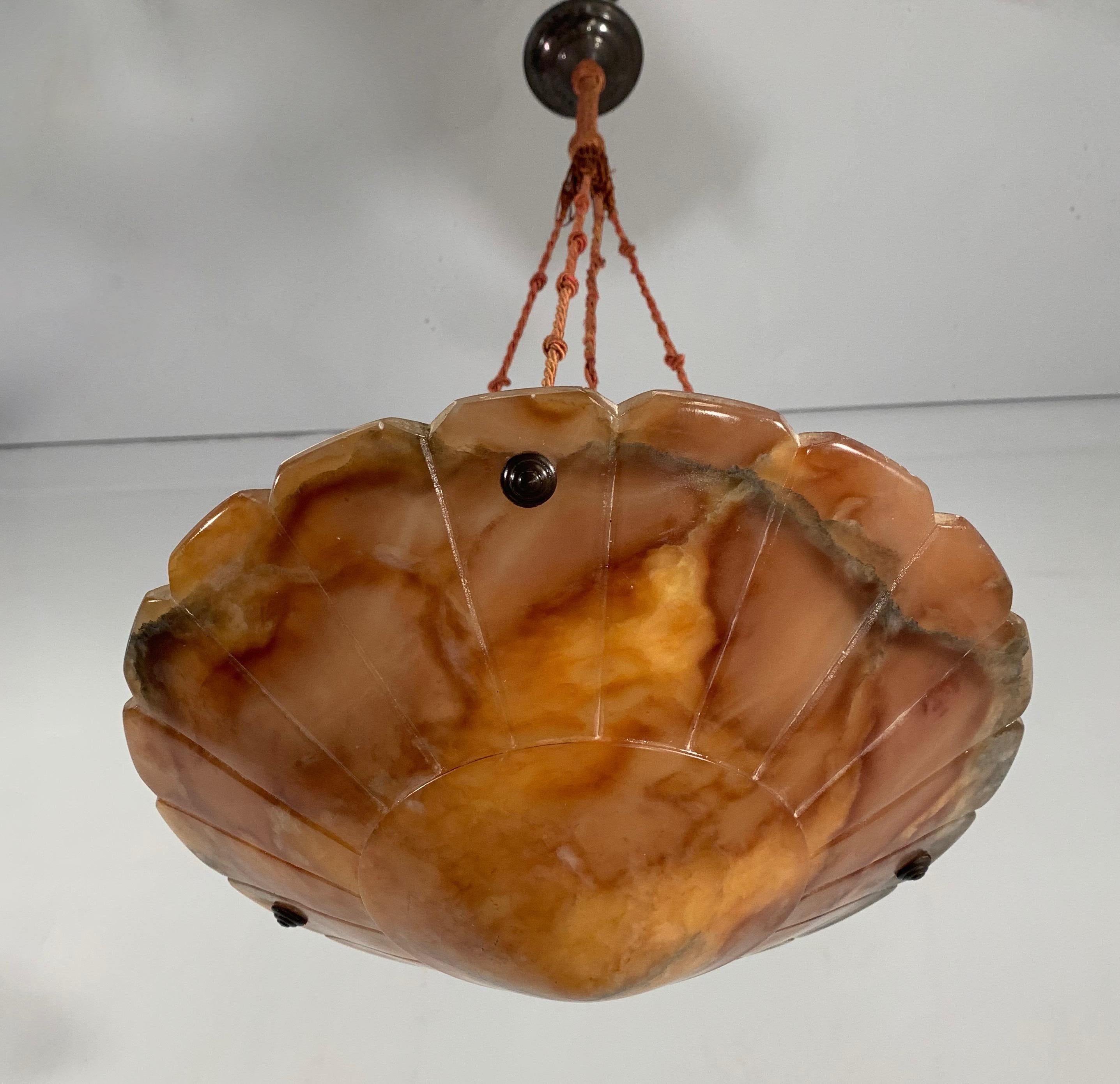 Exceptional Shape ' Supernova Sun ' Alabaster and Rope Art Deco Pendant Light  For Sale 1