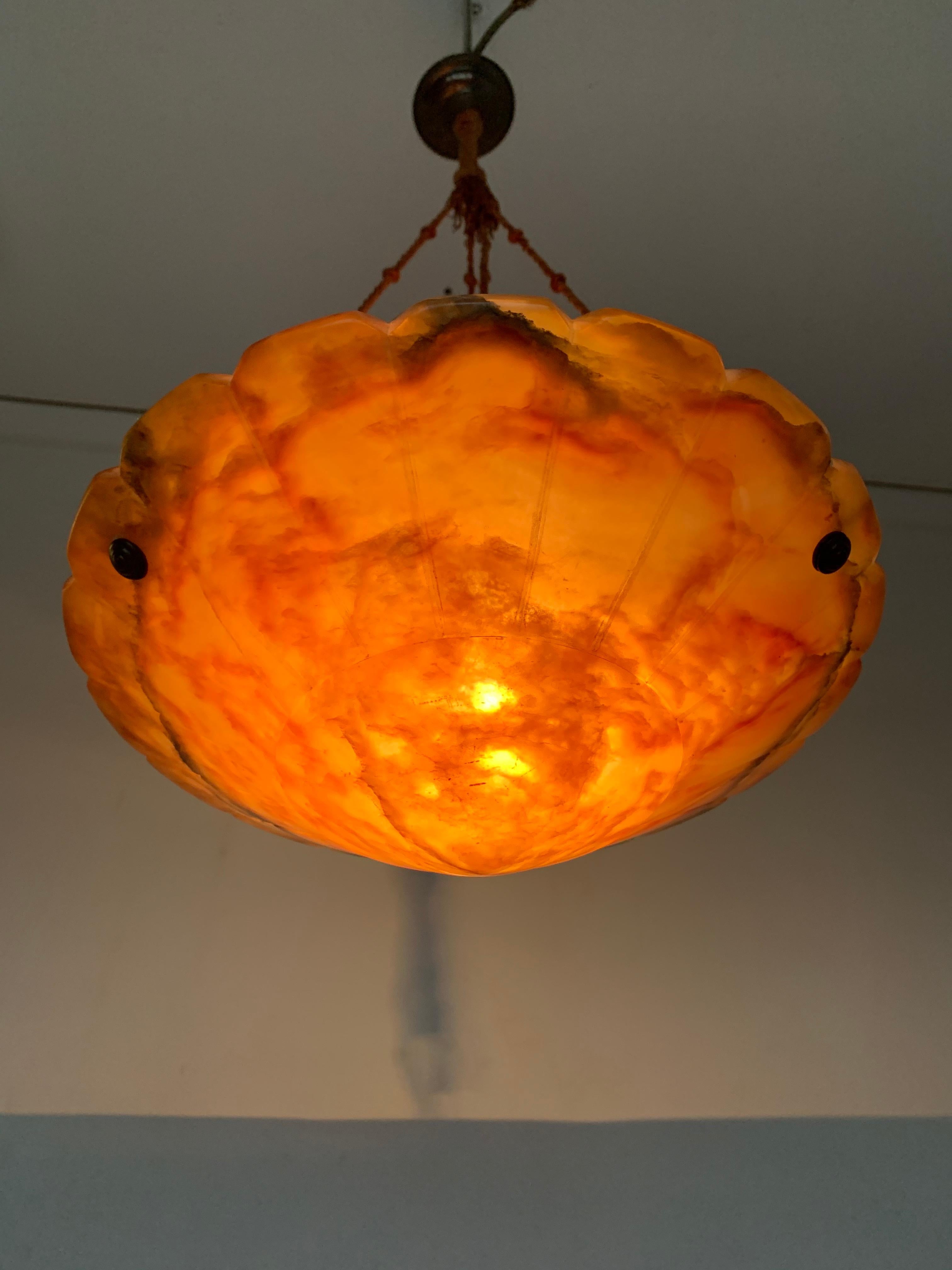 Exceptional Shape ' Supernova Sun ' Alabaster and Rope Art Deco Pendant Light  For Sale 2