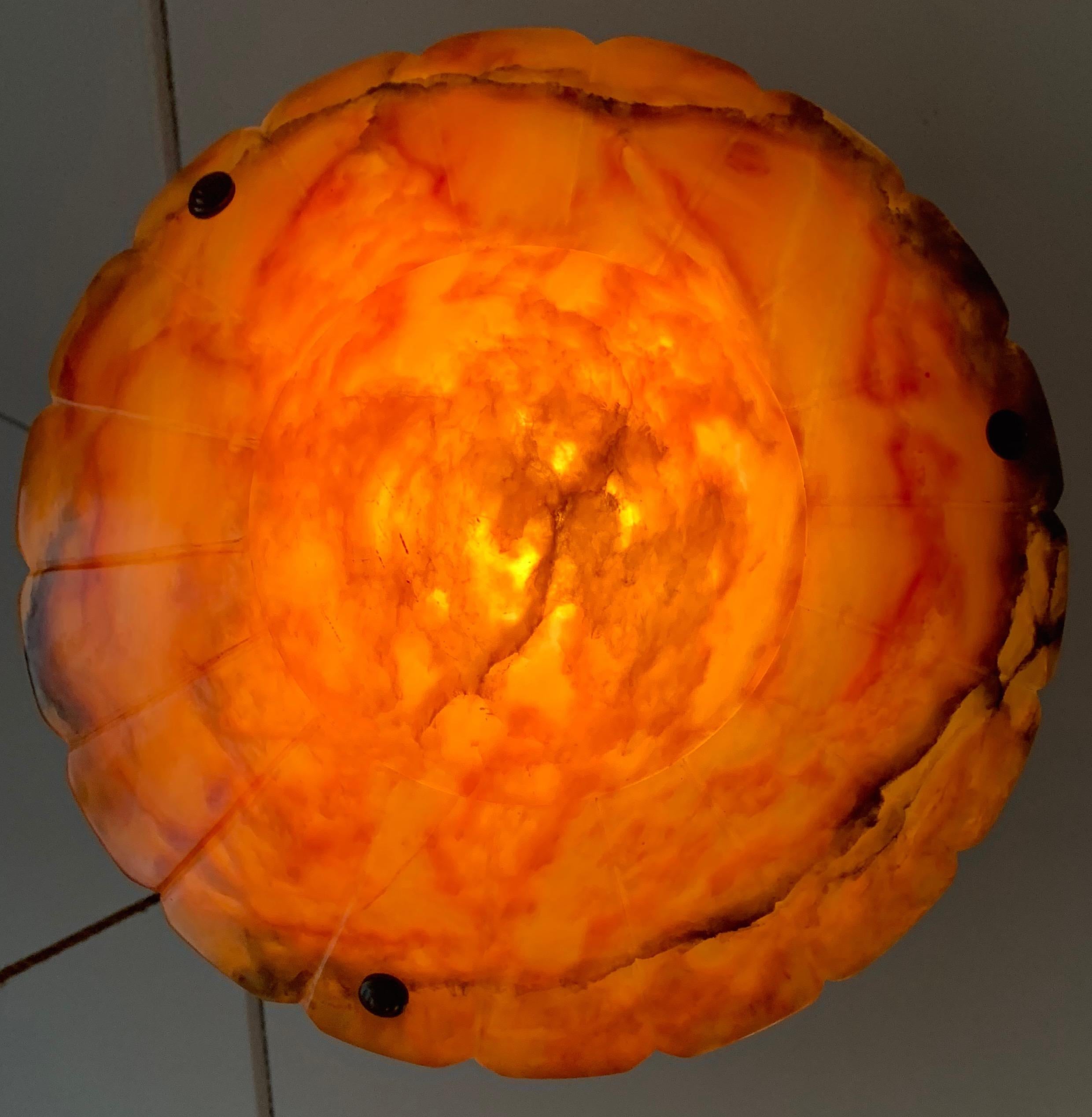 Exceptional Shape ' Supernova Sun ' Alabaster and Rope Art Deco Pendant Light  For Sale 4