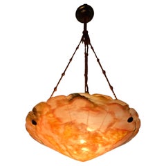 Exceptional Shape ' Supernova Sun ' Alabaster and Rope Art Deco Pendant Light