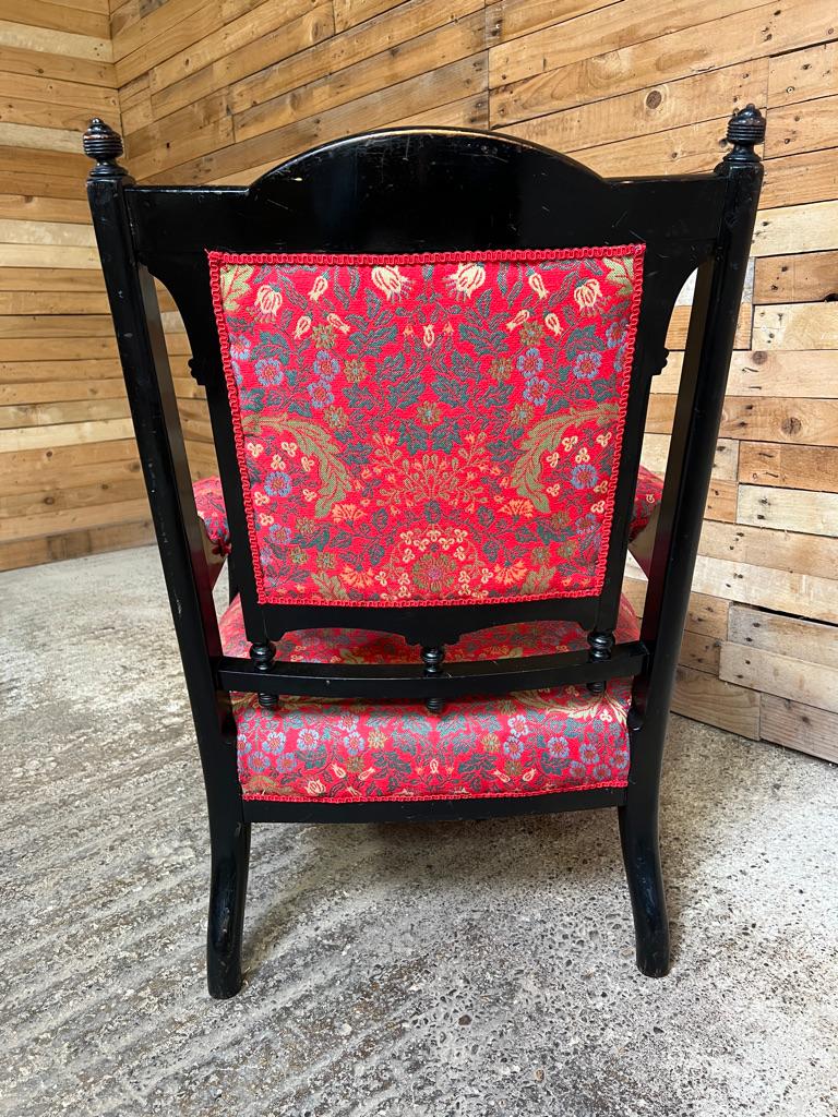 Außergewöhnlicher englischer viktorianischer Sessel in Form eines Armlehns, ebonisiert mit goldener Farbe im Angebot 5