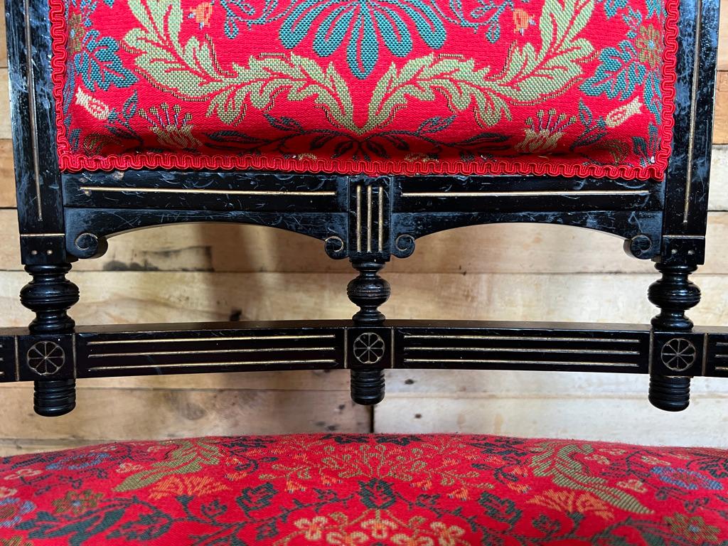 Exceptional Shaped English Victorian Arm Chair Ebonised with Golden Paint For Sale 10