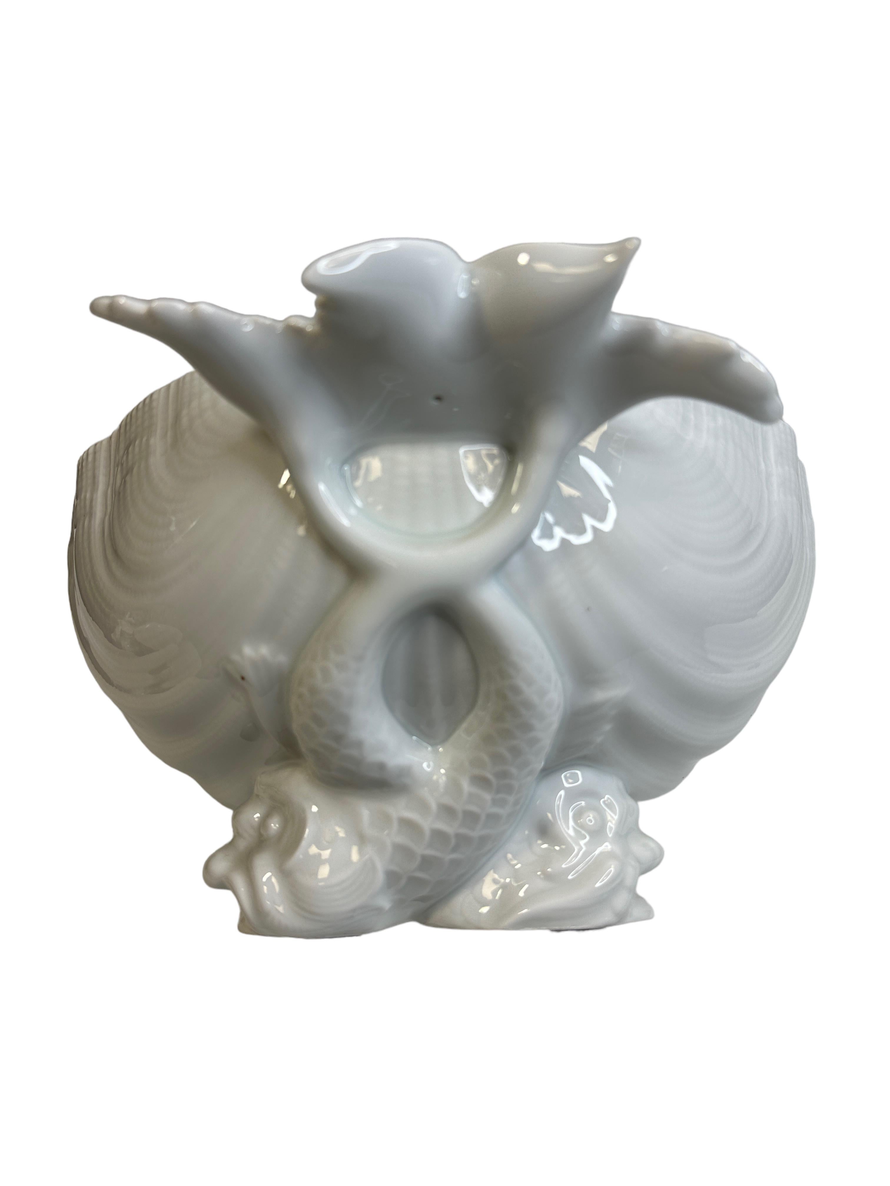 Exceptional Shell Shaped Limoges China Porcelain Soup Tureen with Dolphin Decor For Sale 4