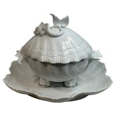 Exceptional Shell Shaped Limoges China Porcelain Soup Tureen with Dolphin Decor