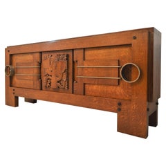 Exceptional Sideboard in Solid Oak, Signed Charles Dudouyt, 1937