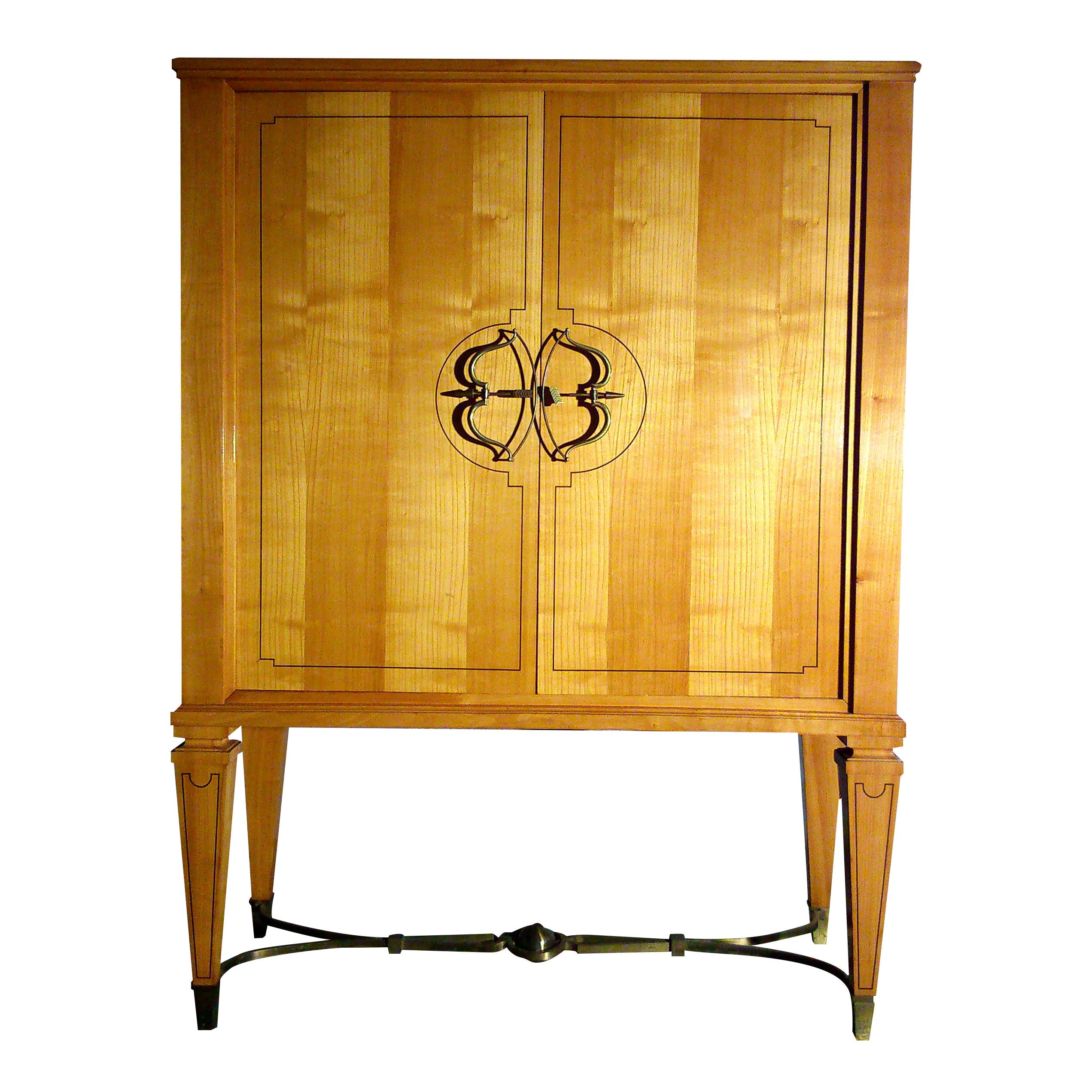 Exceptional Signed Jansen Cabinet with Brass "Ferronerie" 1950s, Ipso Facto