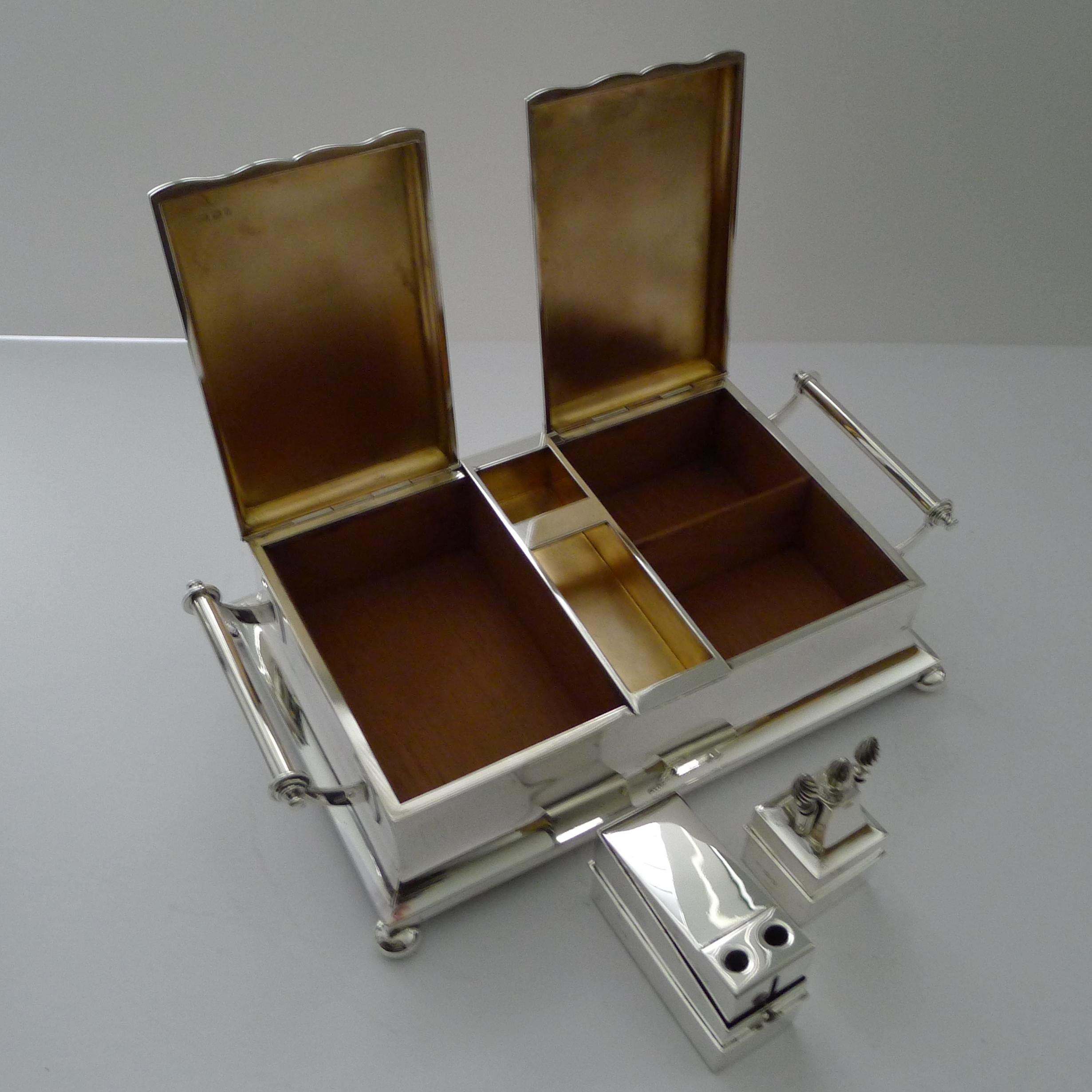 Exceptional Silver Cigar Box/Smoking Compendium by Mappin & Webb For Sale 3