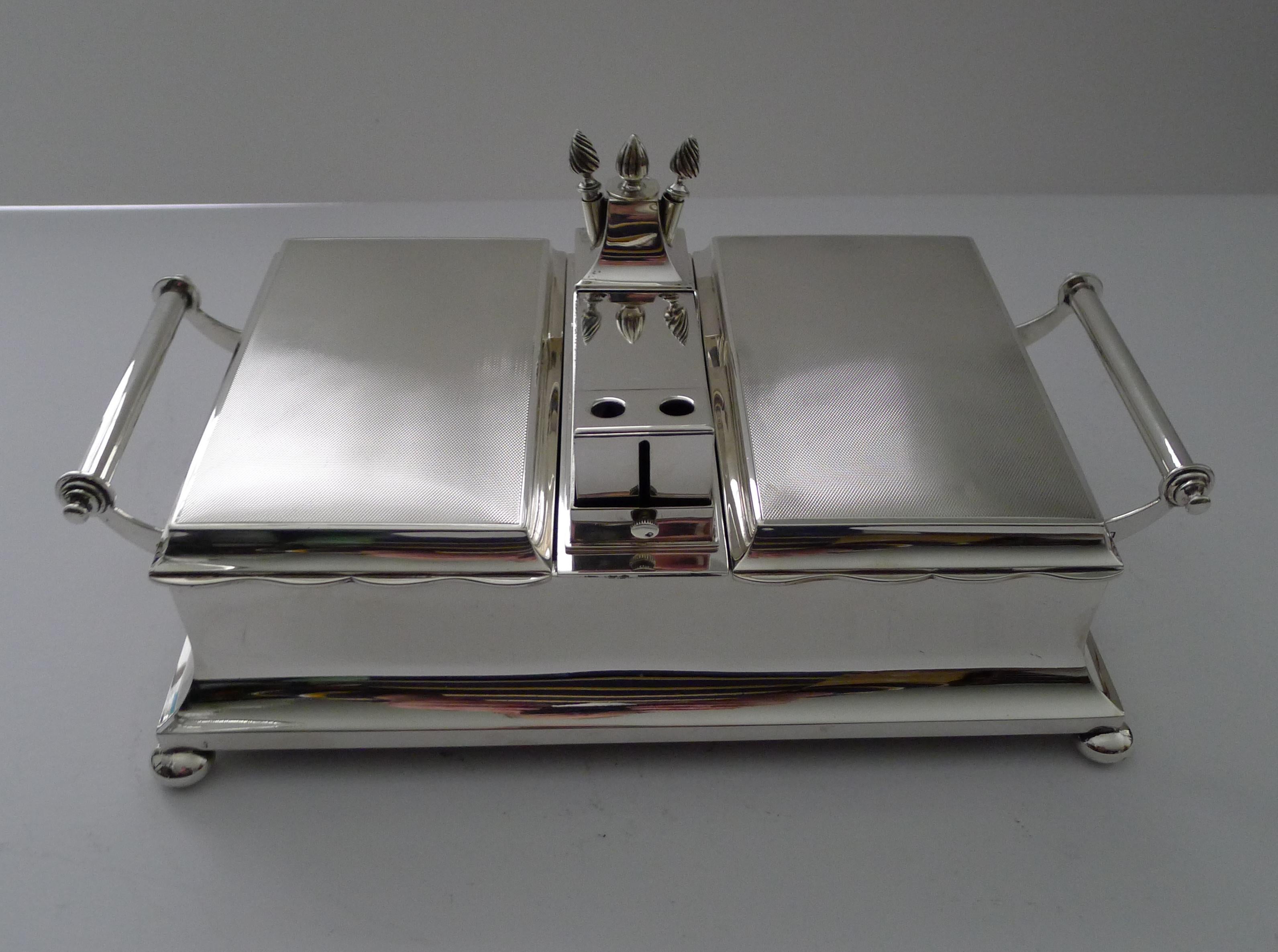 Exceptional Silver Cigar Box/Smoking Compendium by Mappin & Webb For Sale 9