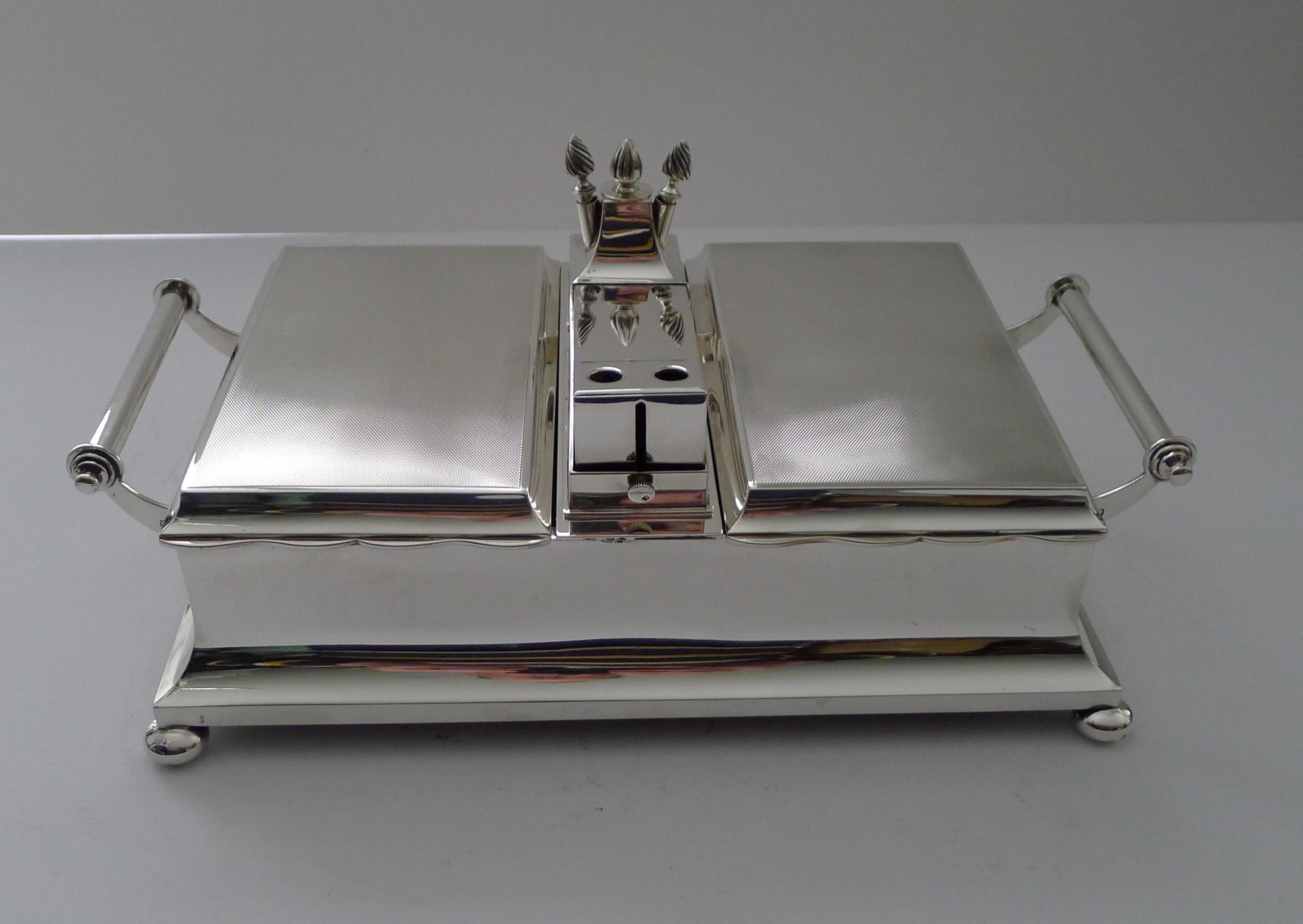 Exceptional Silver Cigar Box/Smoking Compendium by Mappin & Webb For Sale 11