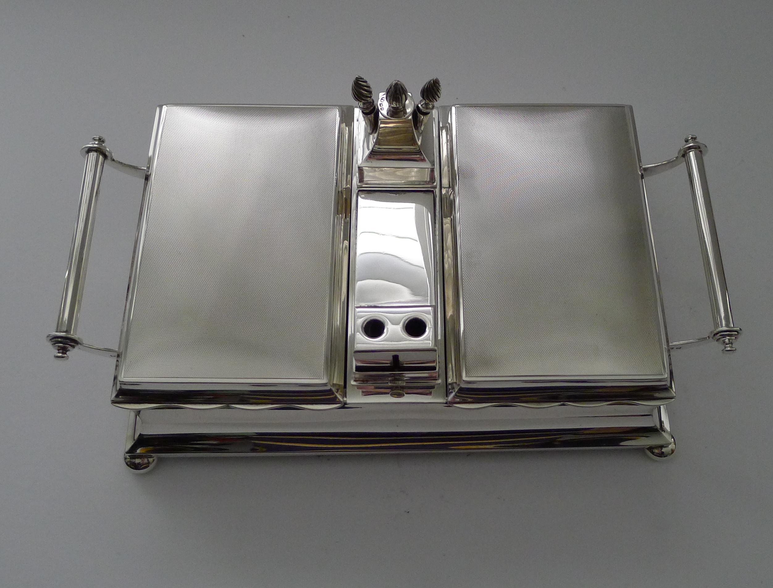 Art Deco Exceptional Silver Cigar Box/Smoking Compendium by Mappin & Webb For Sale