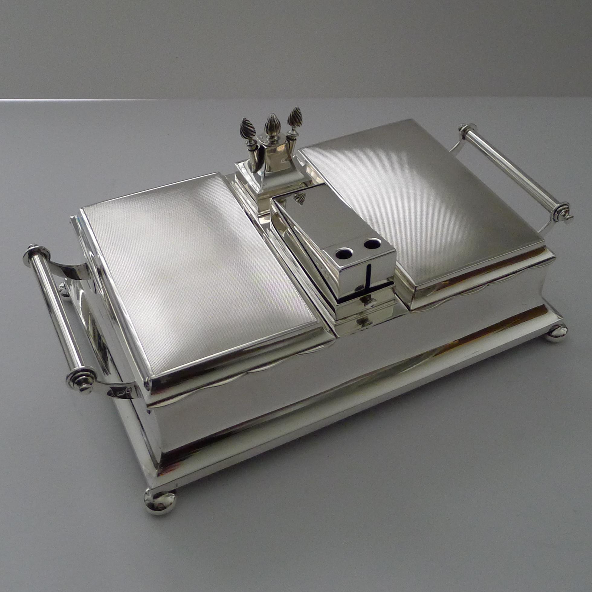 British Exceptional Silver Cigar Box/Smoking Compendium by Mappin & Webb For Sale