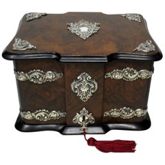 Antique Exceptional Silver Mounted Burr Burl Walnut Stationery Casket, 19th Century