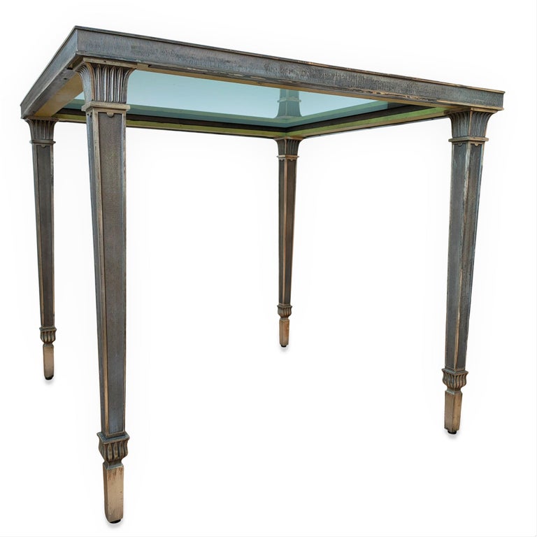 French Exceptional Silver Plated Bronze Guilloché Side Table Att. Maison Charles For Sale