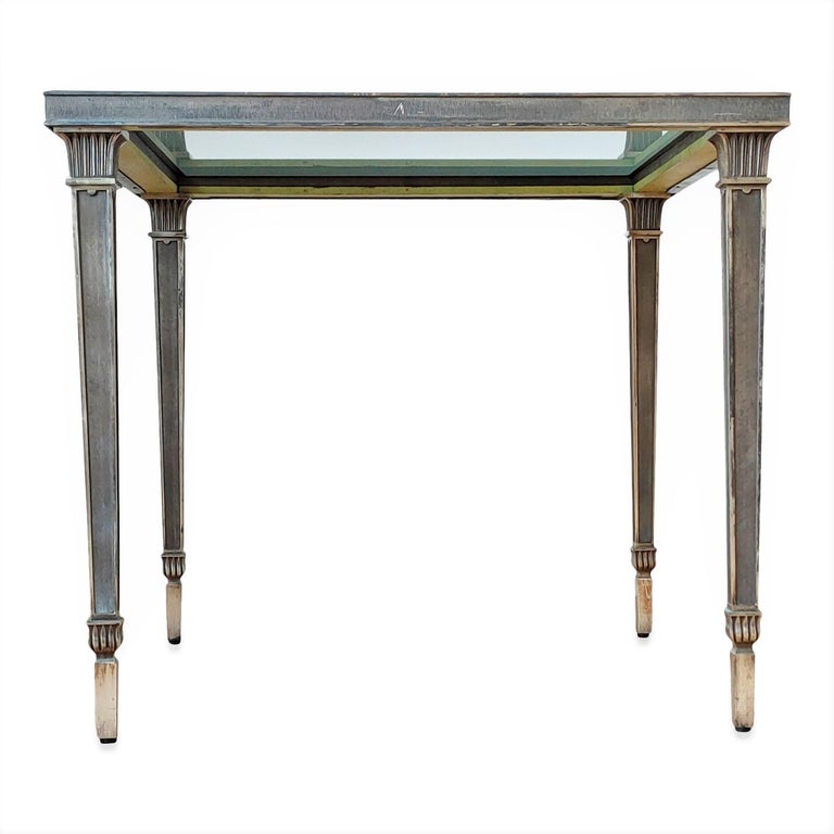 Late 20th Century Exceptional Silver Plated Bronze Guilloché Side Table Att. Maison Charles For Sale