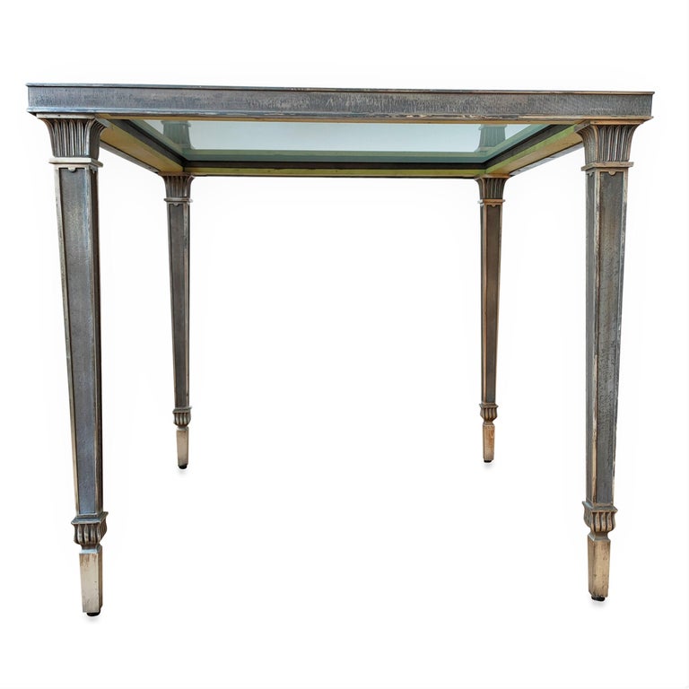 Exceptional Silver Plated Bronze Guilloché Side Table Att. Maison Charles For Sale 1
