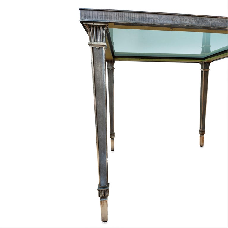 Exceptional Silver Plated Bronze Guilloché Side Table Att. Maison Charles For Sale 2