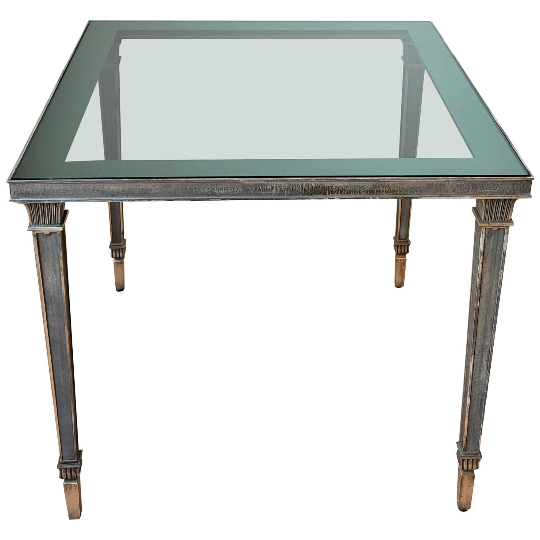 Exceptional Silver Plated Bronze Guilloché Side Table Att. Maison Charles