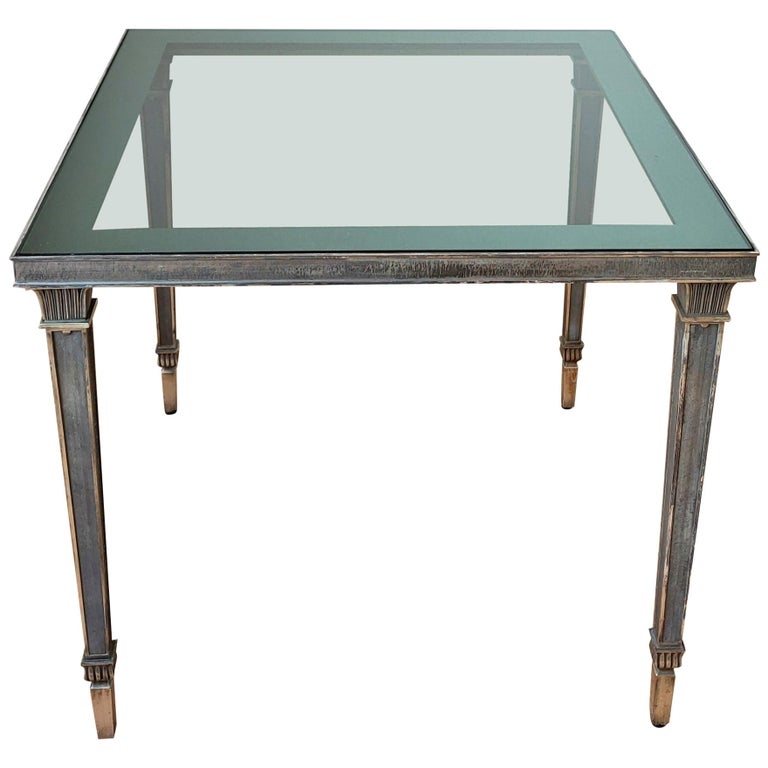 Exceptional Silver Plated Bronze Guilloché Side Table Att. Maison Charles For Sale