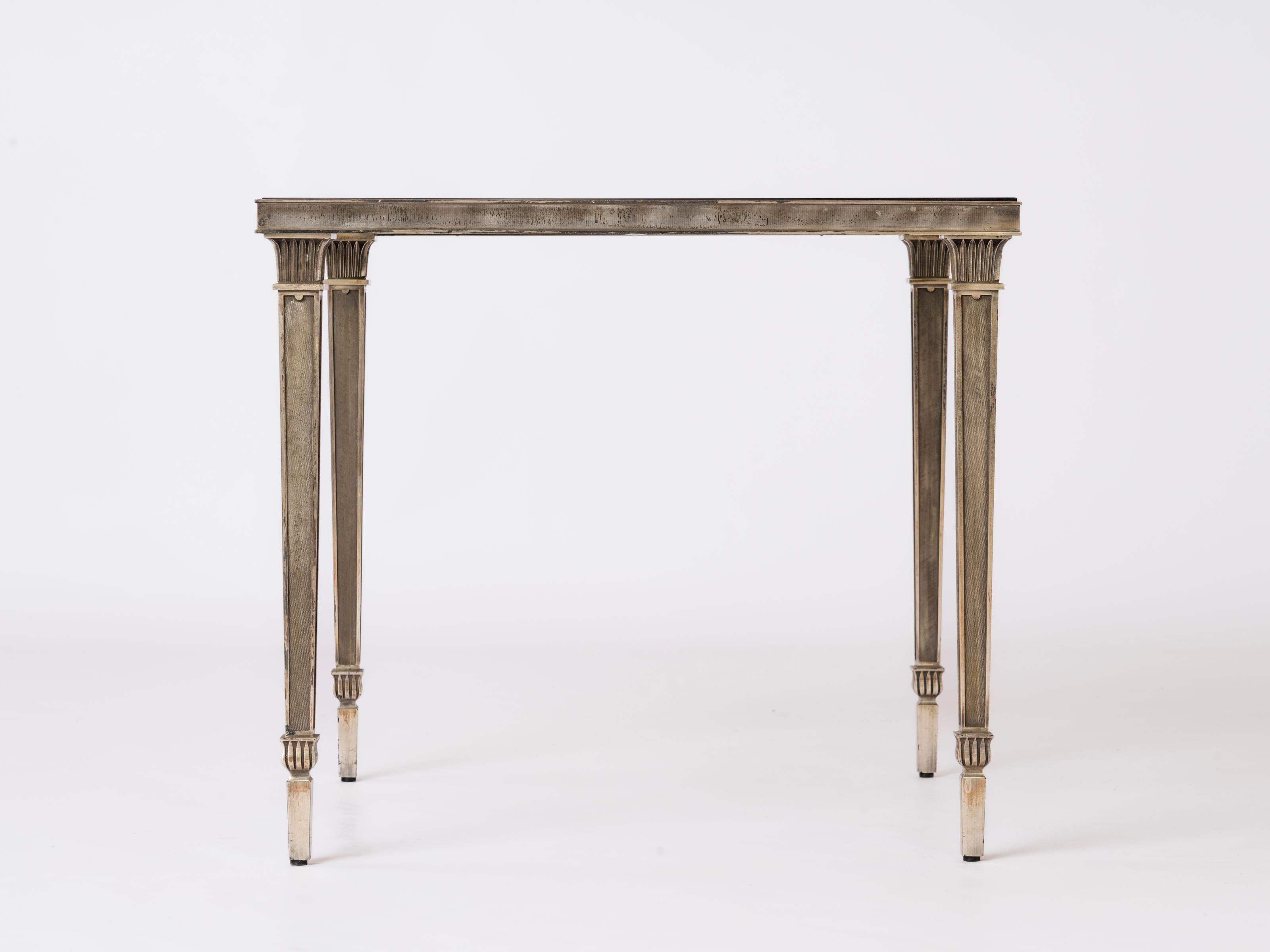 French Exceptional Silver Plated Bronze Guilloché Side Table Att. Maison Charles