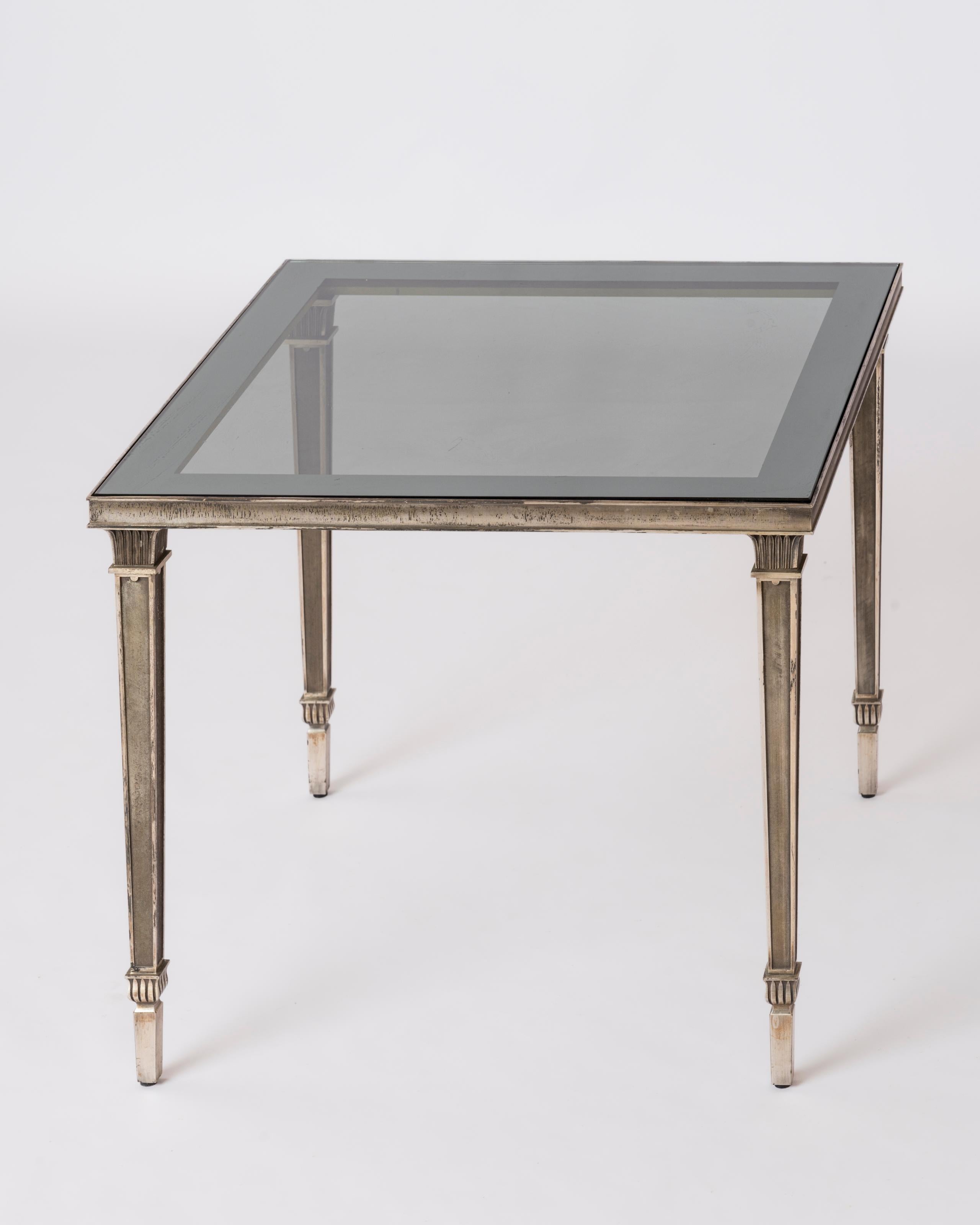Exceptional Silver Plated Bronze Guilloché Side Table Att. Maison Charles In Fair Condition In New York, NY