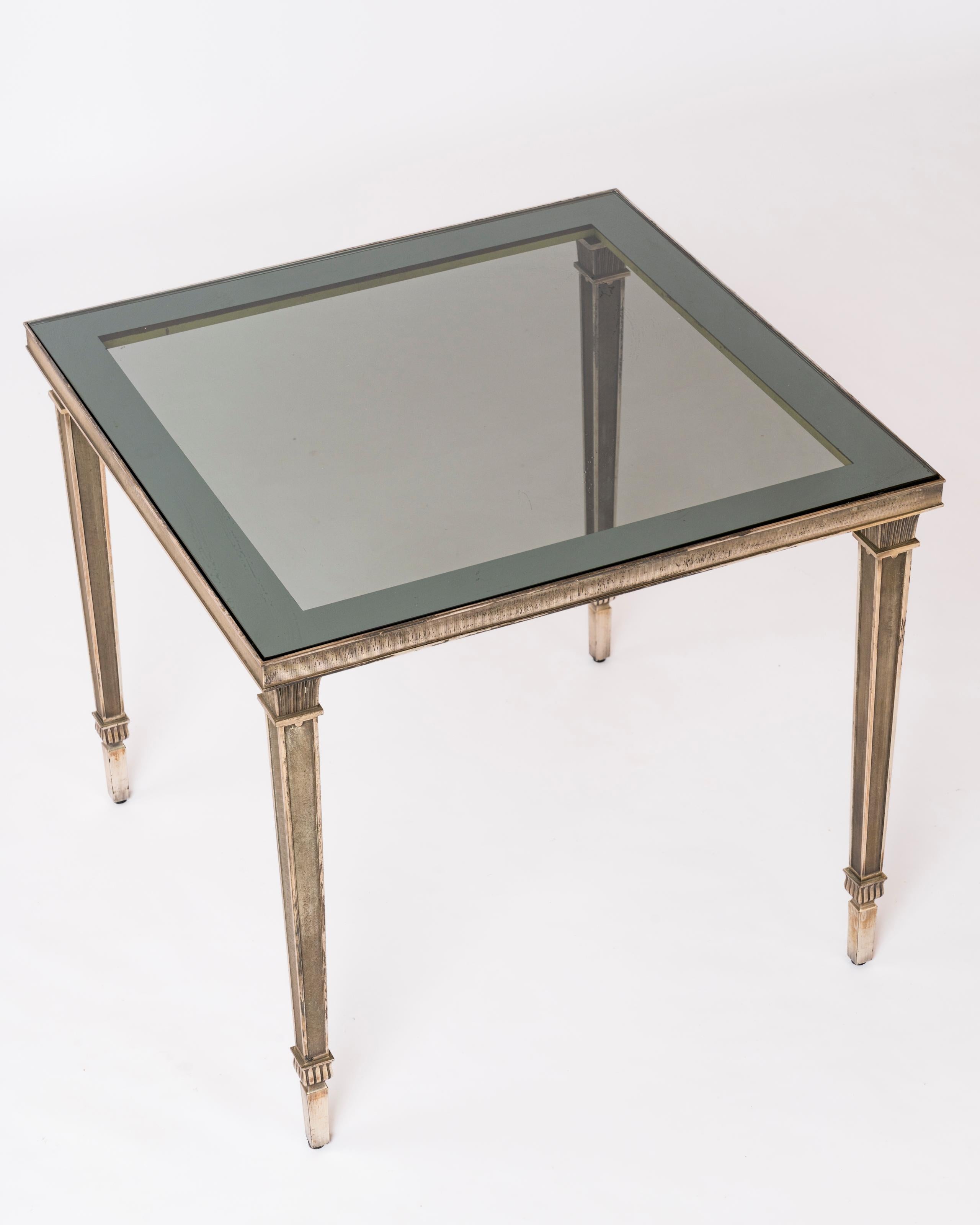 Late 20th Century Exceptional Silver Plated Bronze Guilloché Side Table Att. Maison Charles