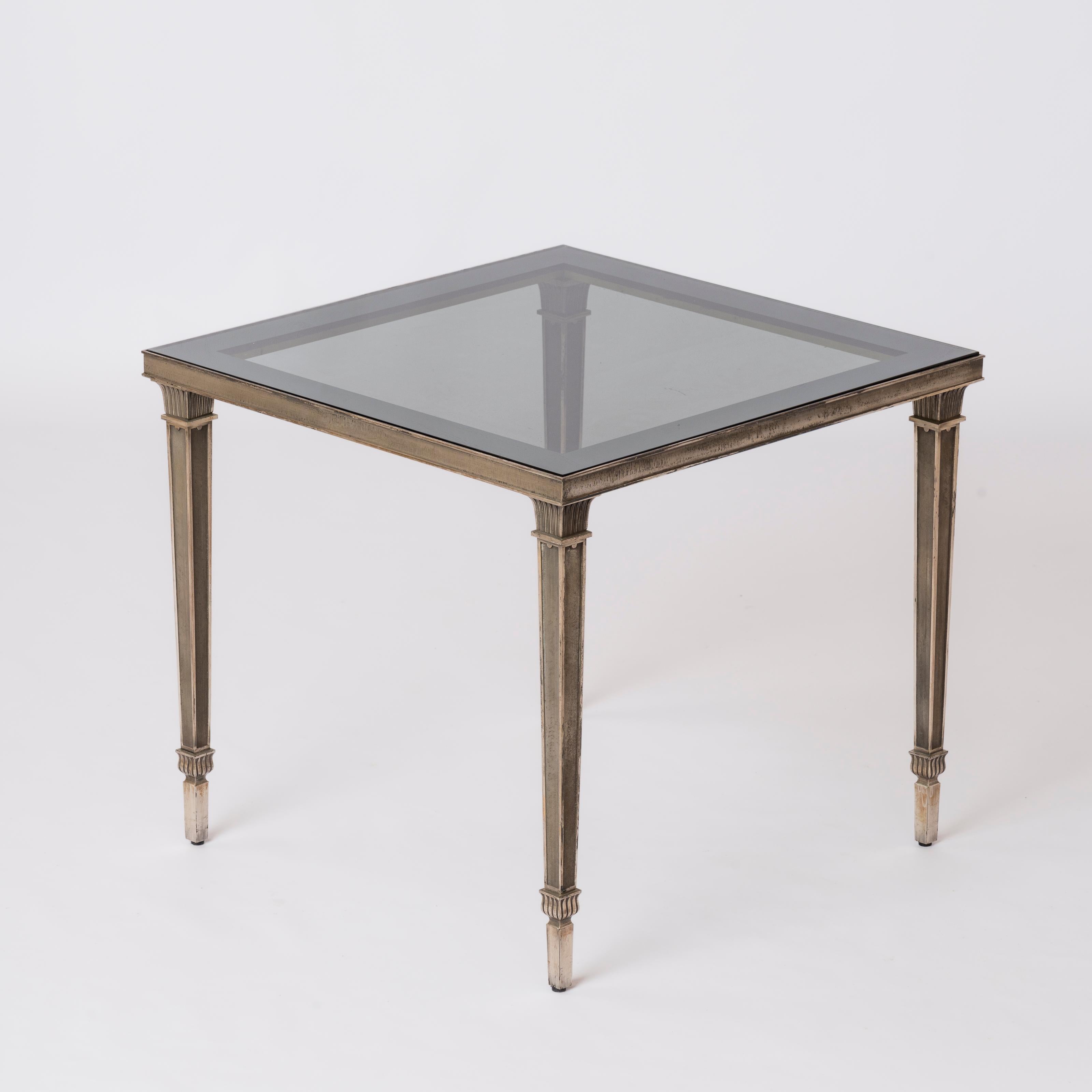 Exceptional Silver Plated Bronze Guilloché Side Table Att. Maison Charles 1
