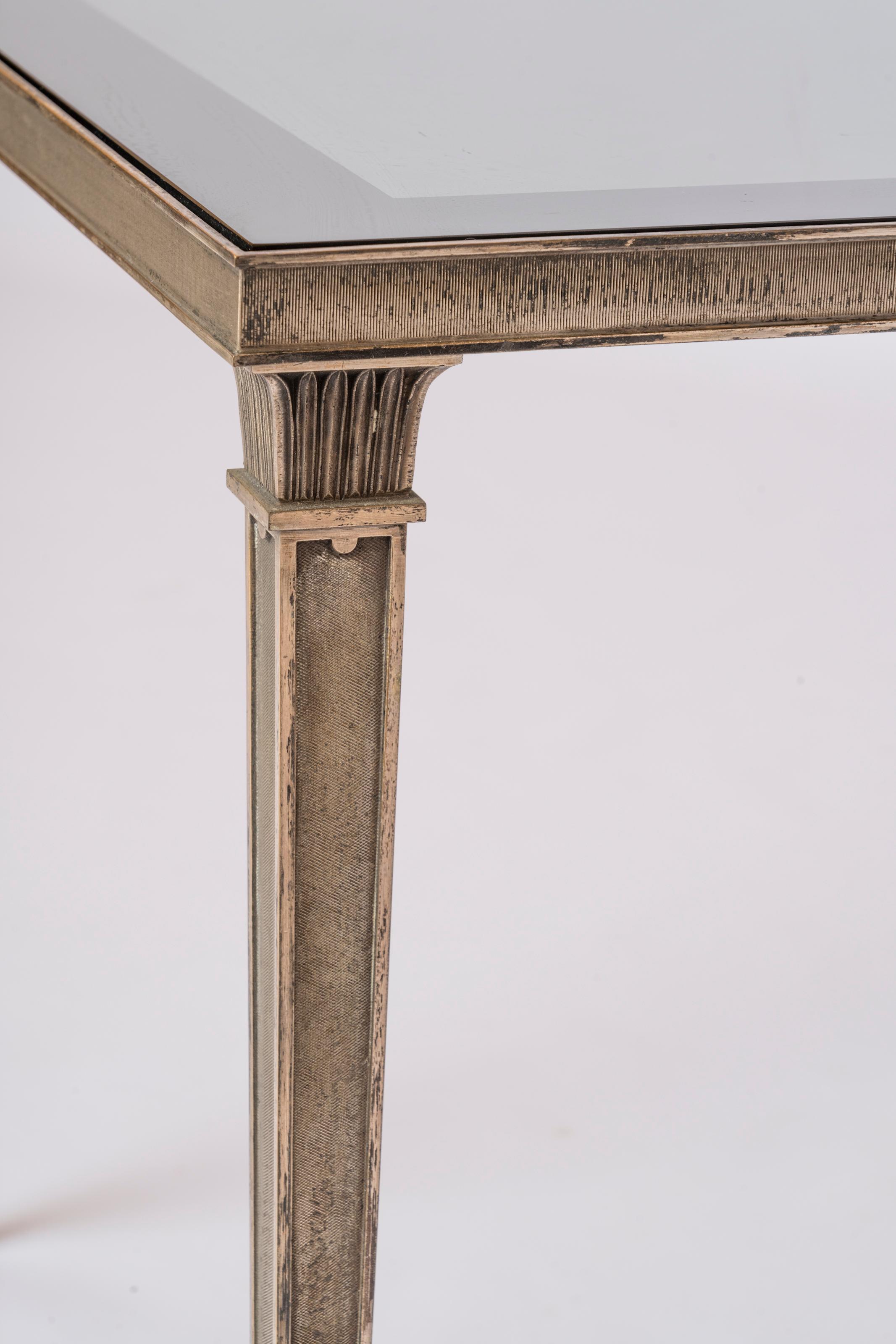 Exceptional Silver Plated Bronze Guilloché Side Table Att. Maison Charles 2