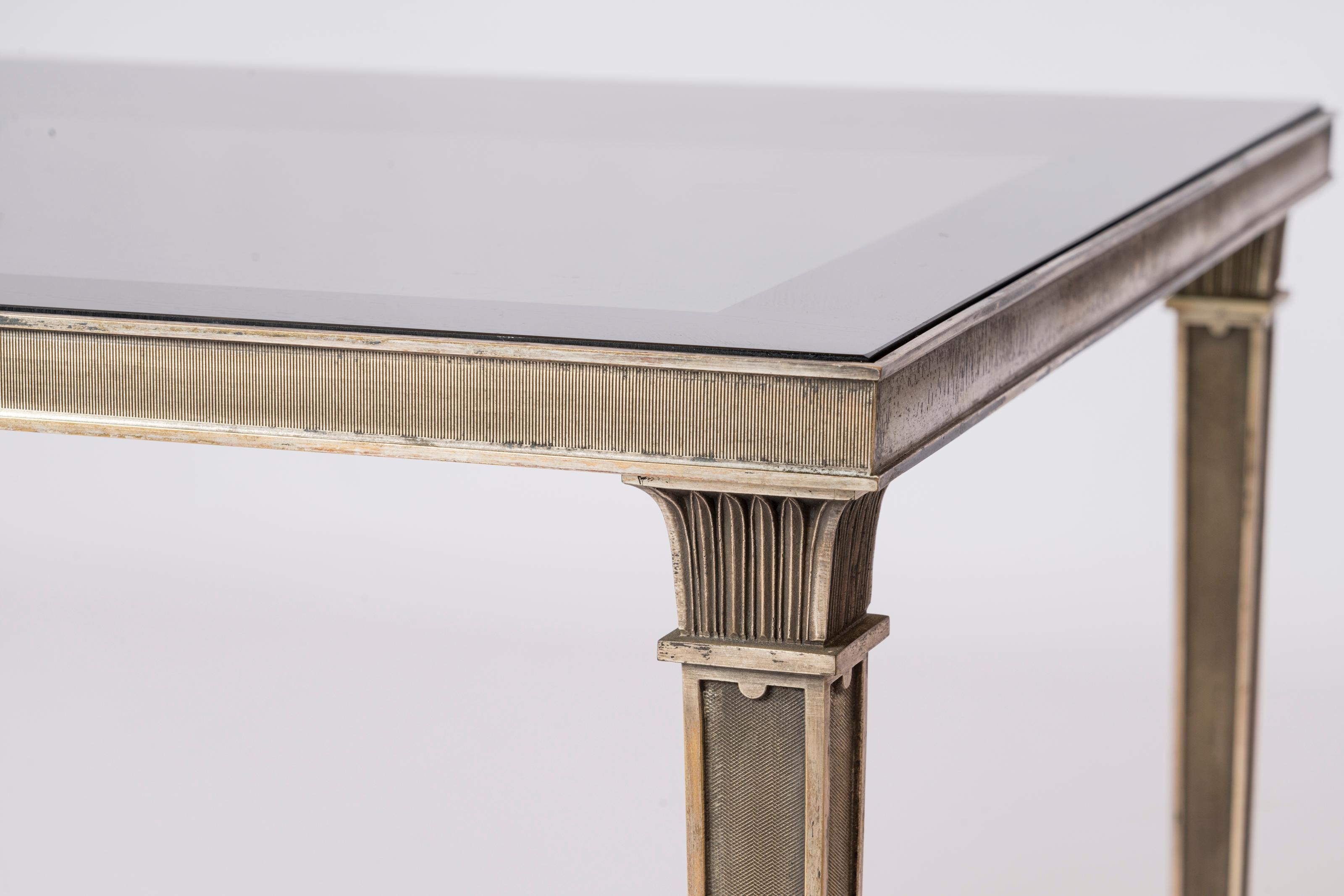 Exceptional Silver Plated Bronze Guilloché Side Table Att. Maison Charles 4