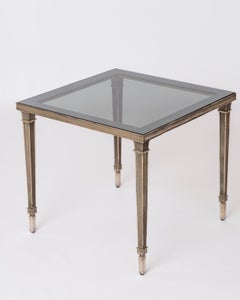 Exceptional Silver Plated Bronze Guilloché Side Table Att. Maison Charles