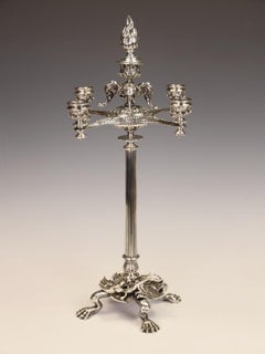 Exceptional Silver-Plated Five-Light Table Candelabrum with Elephant and Lizard