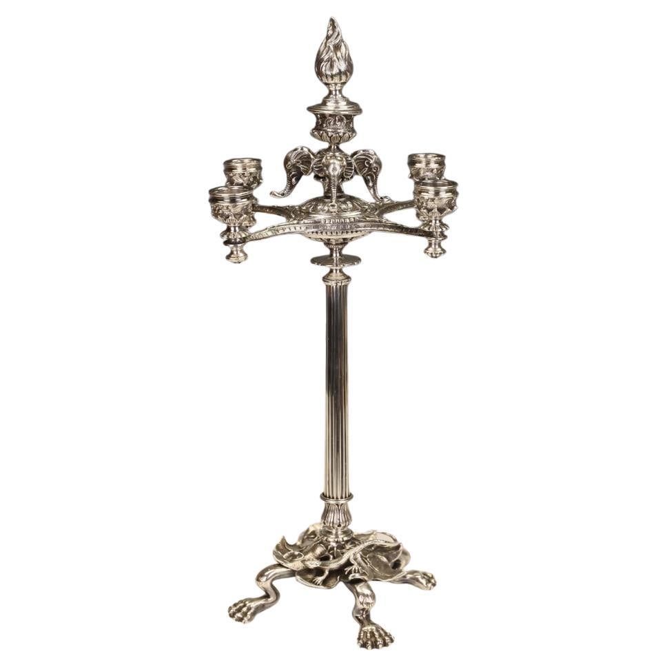 Exceptional Silver-Plated Five-Light Table Candelabrum with Elephant and Lizard For Sale