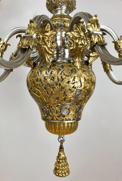 Exceptional Silvered and Gilt Bronze Eight Arm Chandelier by E. F. Caldwell