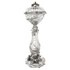 Antique Exceptional Silvered Bronze and Cut Crystal Banquet Lamp, 19th century
