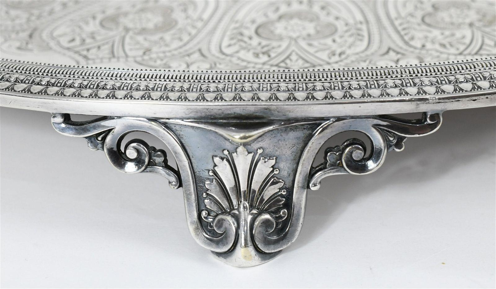 Embossed Exceptional Silverplate Salver Serving Tray by Tiffany and Co.